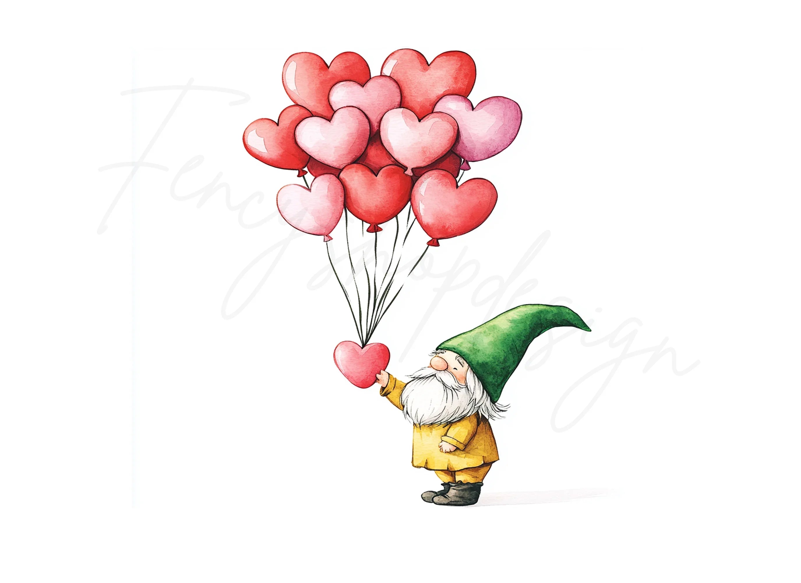 Cute Gnomes Holding Heart Balloons Clipart Bundle