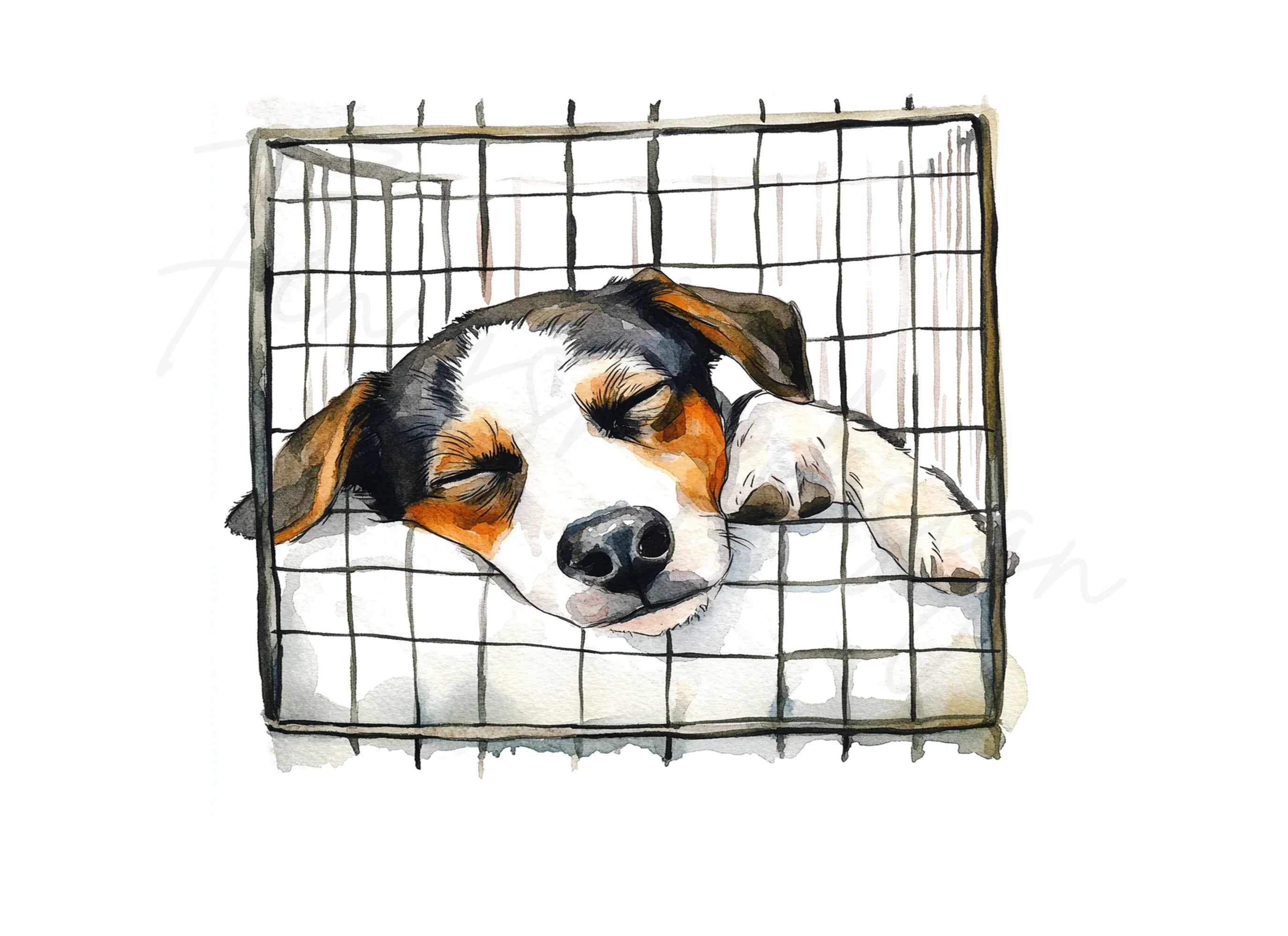 Sleeping Puppies in Crates Clipart Bundle