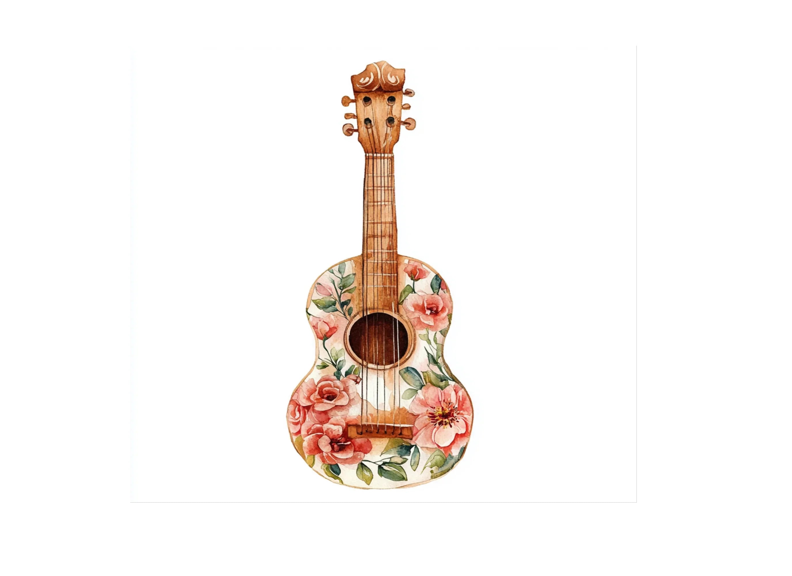 Floral Acoustic Guitar Clipart Bundle