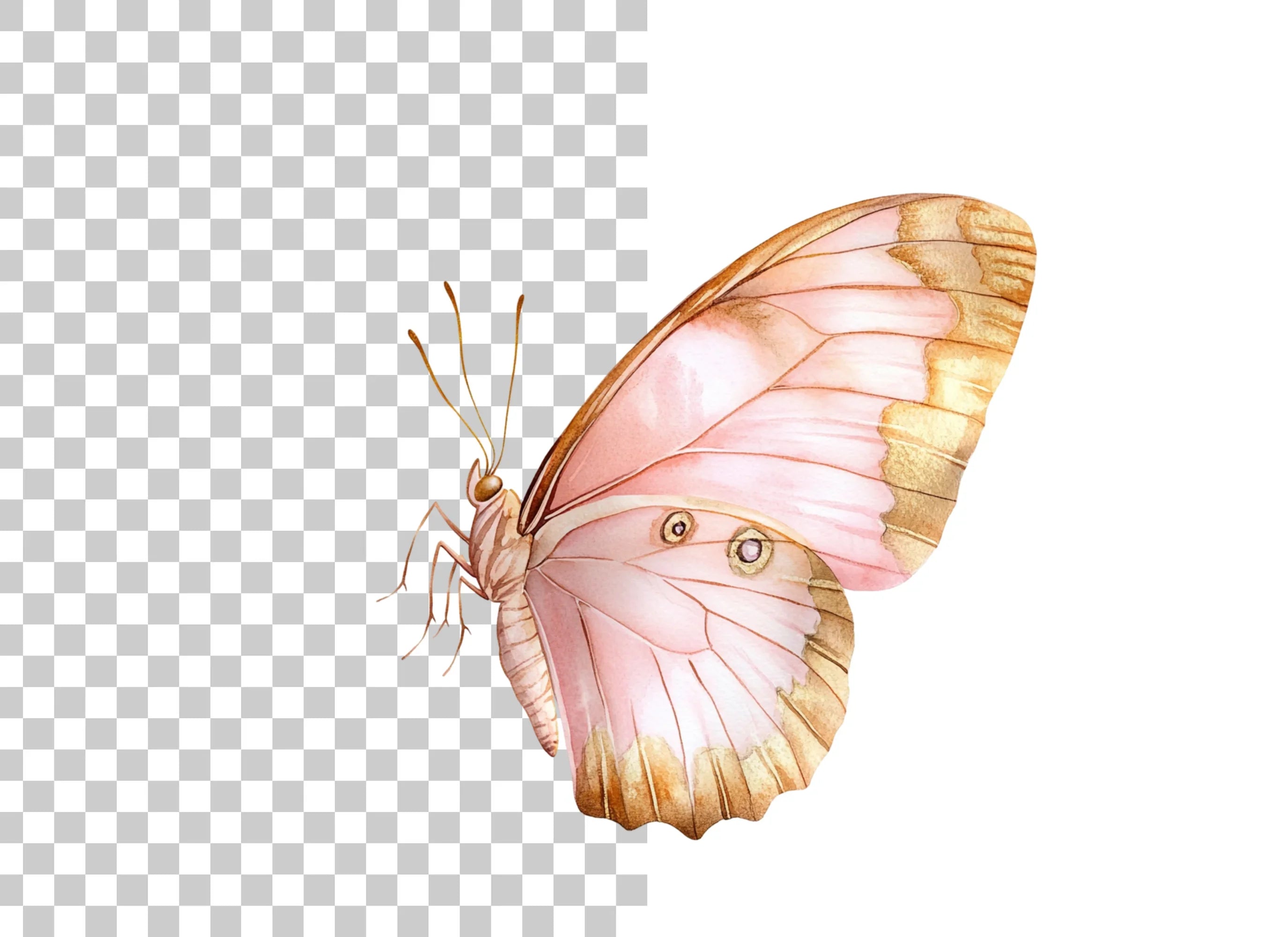 Side View Pink and Gold Butterfly Clipart Bundle