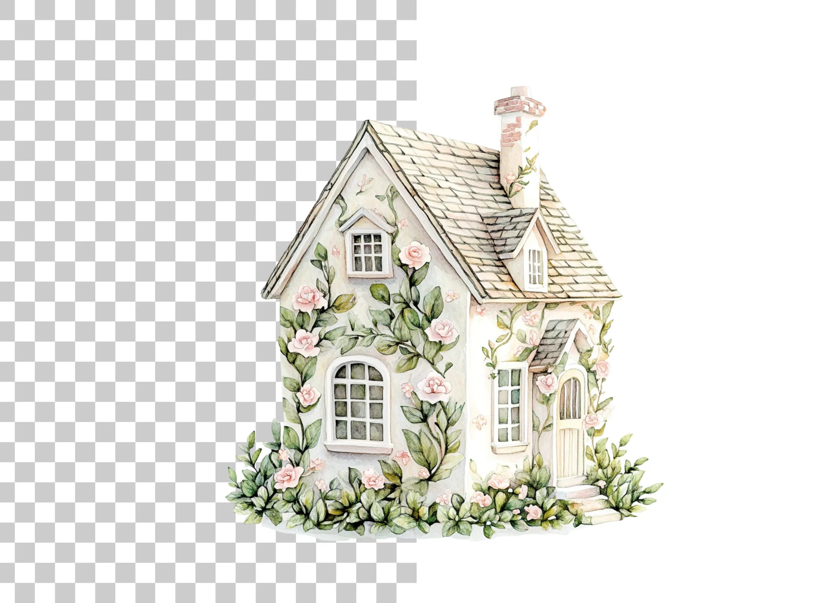 Charming Rose Covered Cottage Clipart Bundle