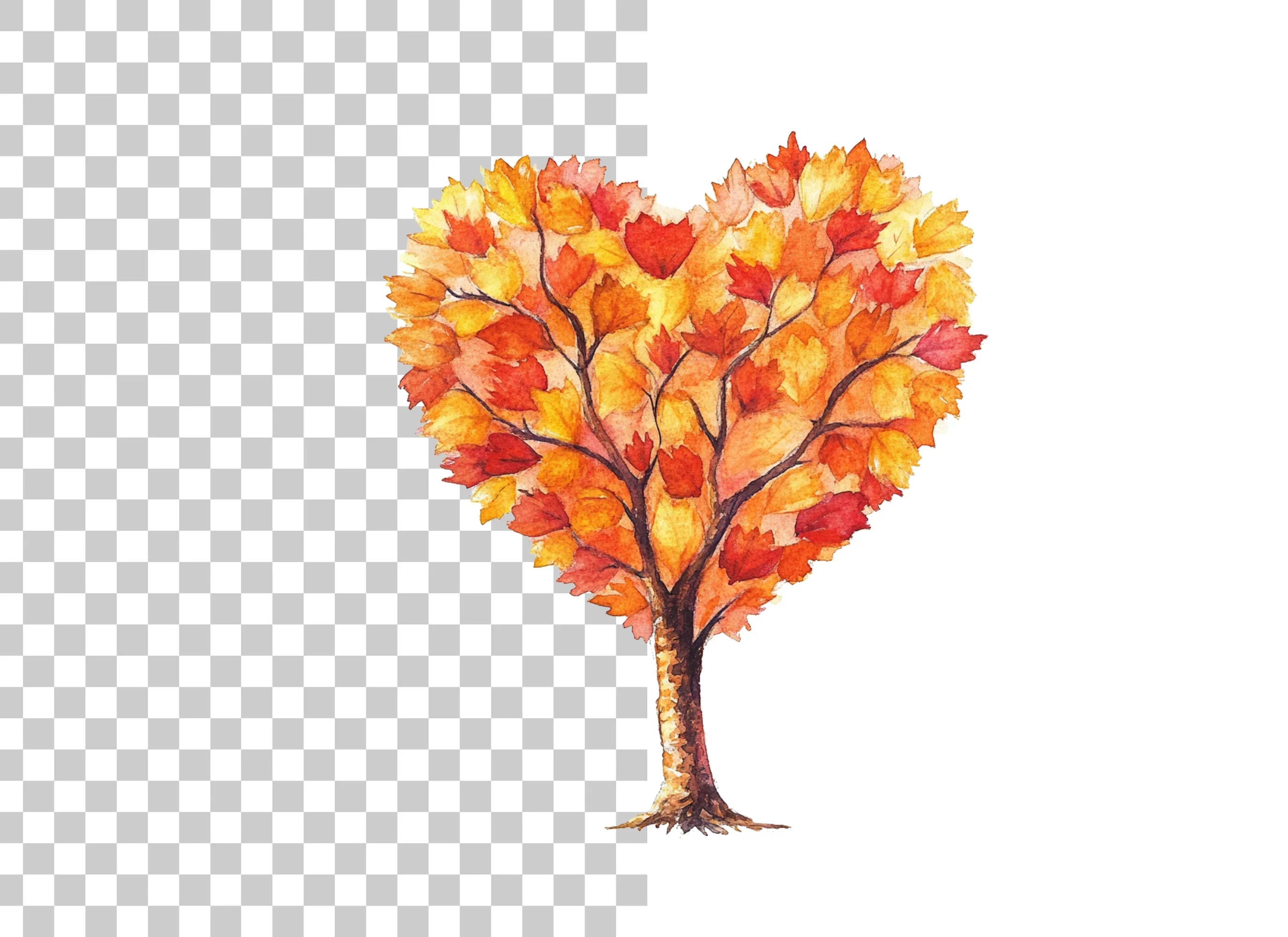 Autumn Heart Tree Clipart Bundle