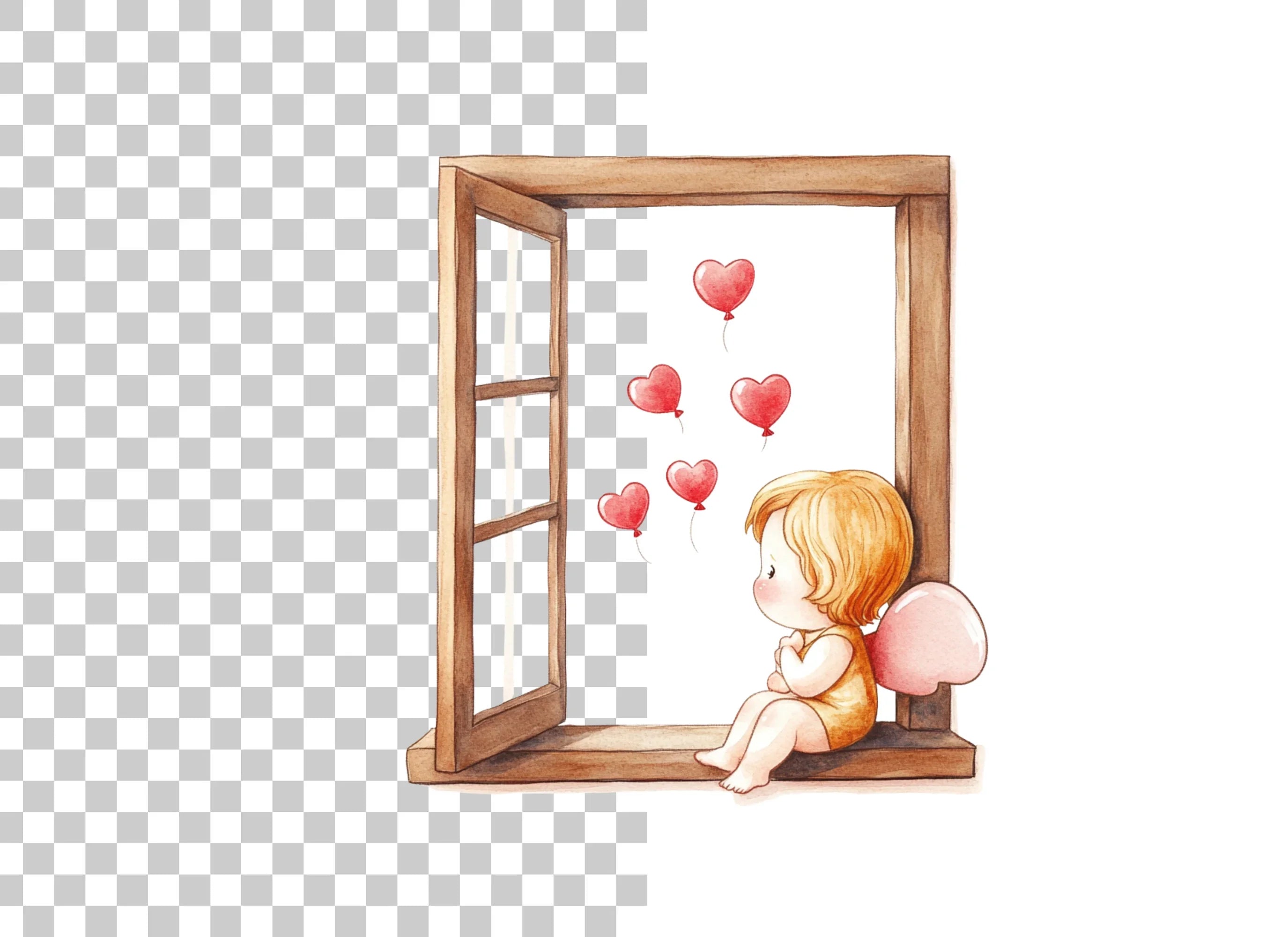 Sad Cupid with Heart Balloons Clipart Bundle