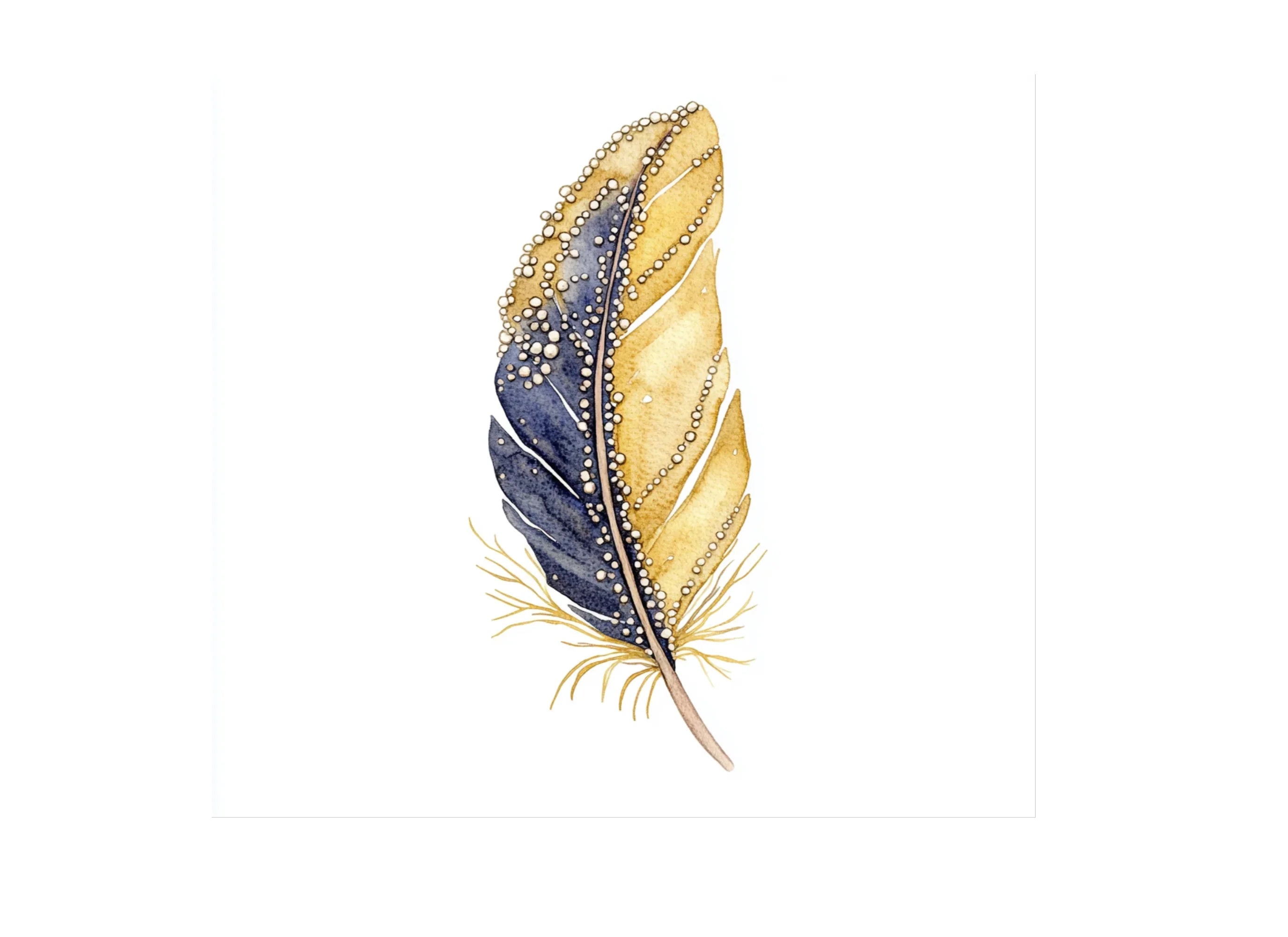 Golden Blue Feather Clipart Bundle