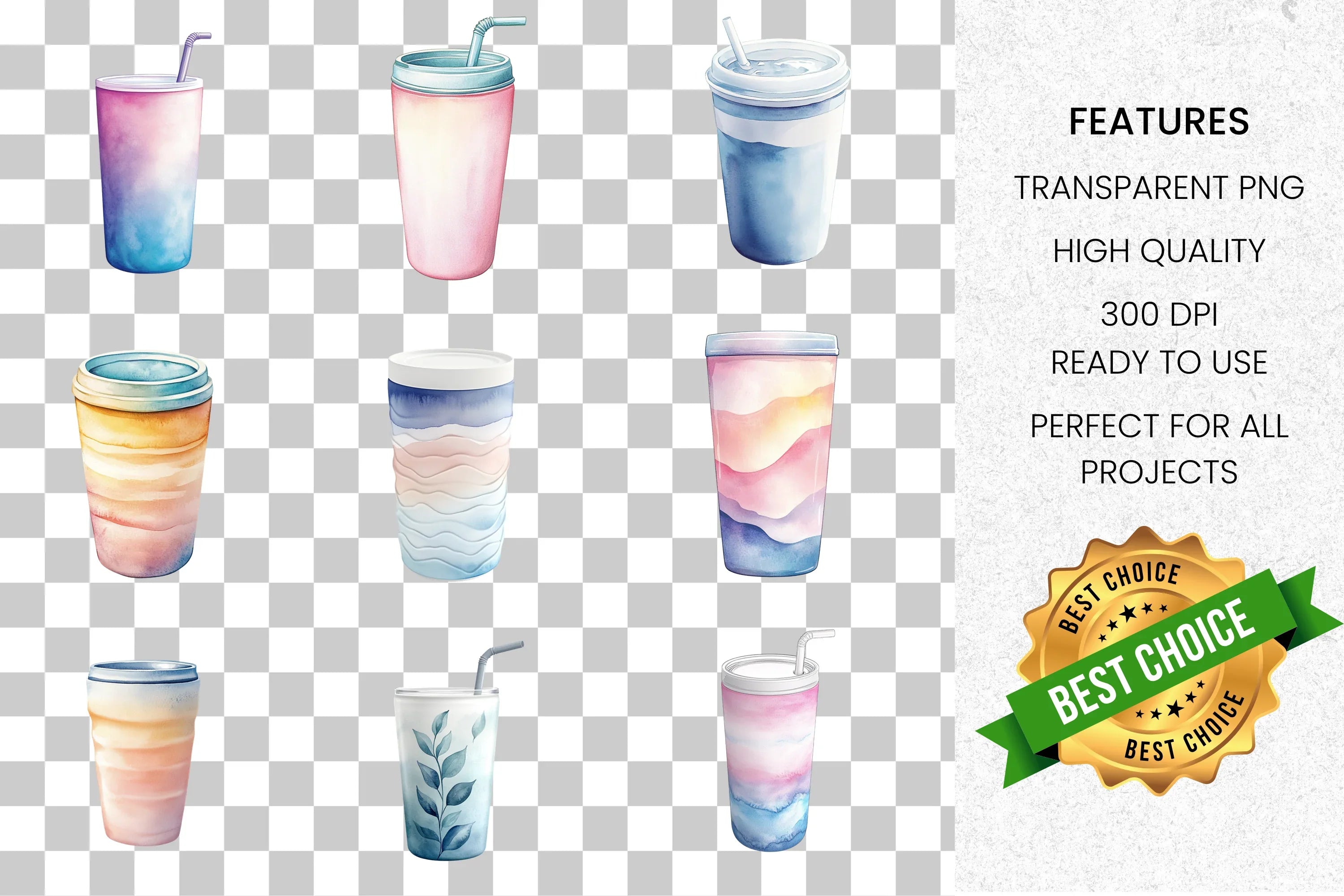Pastel Tumbler Clipart Bundle