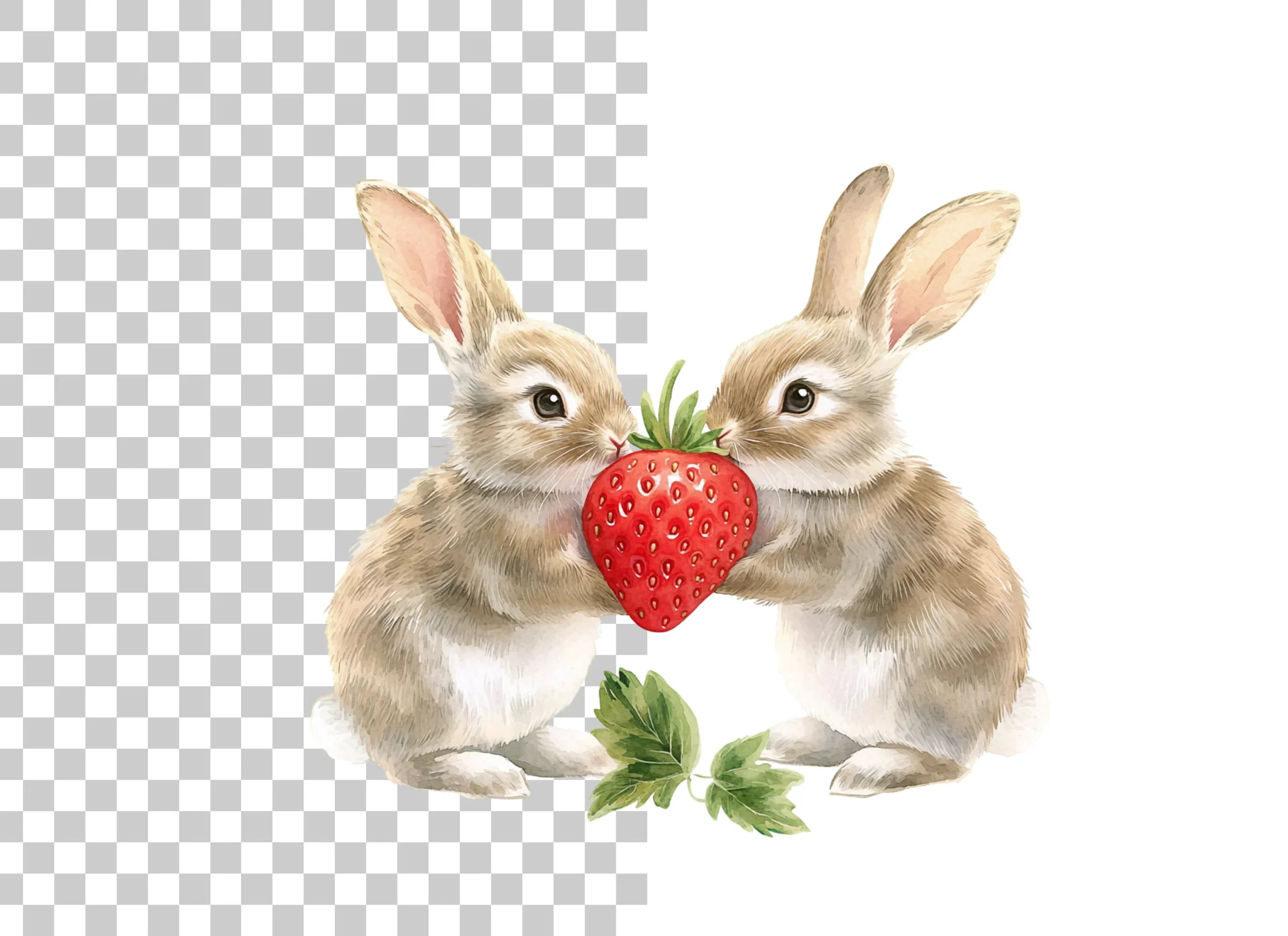 Cute Bunny Strawberry Clipart Bundle