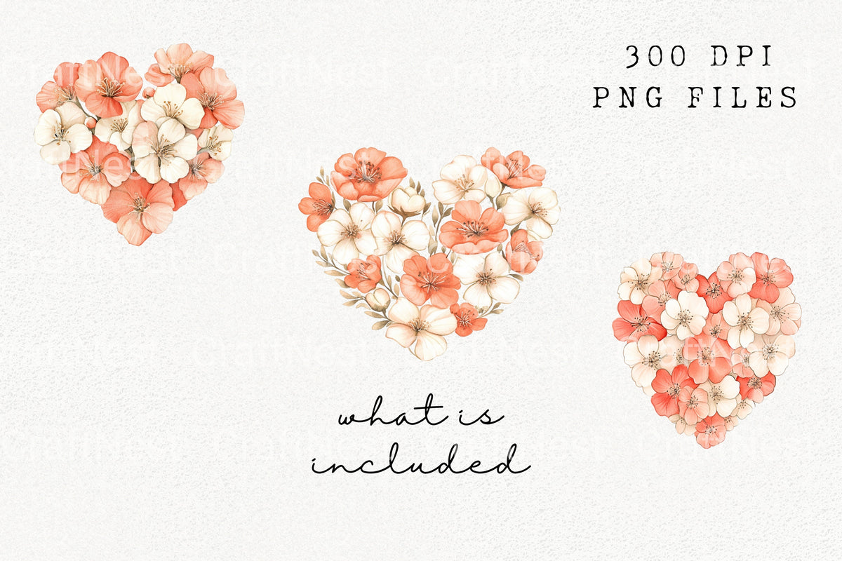 Peach Cherry Blossom Heart Clipart Bundle
