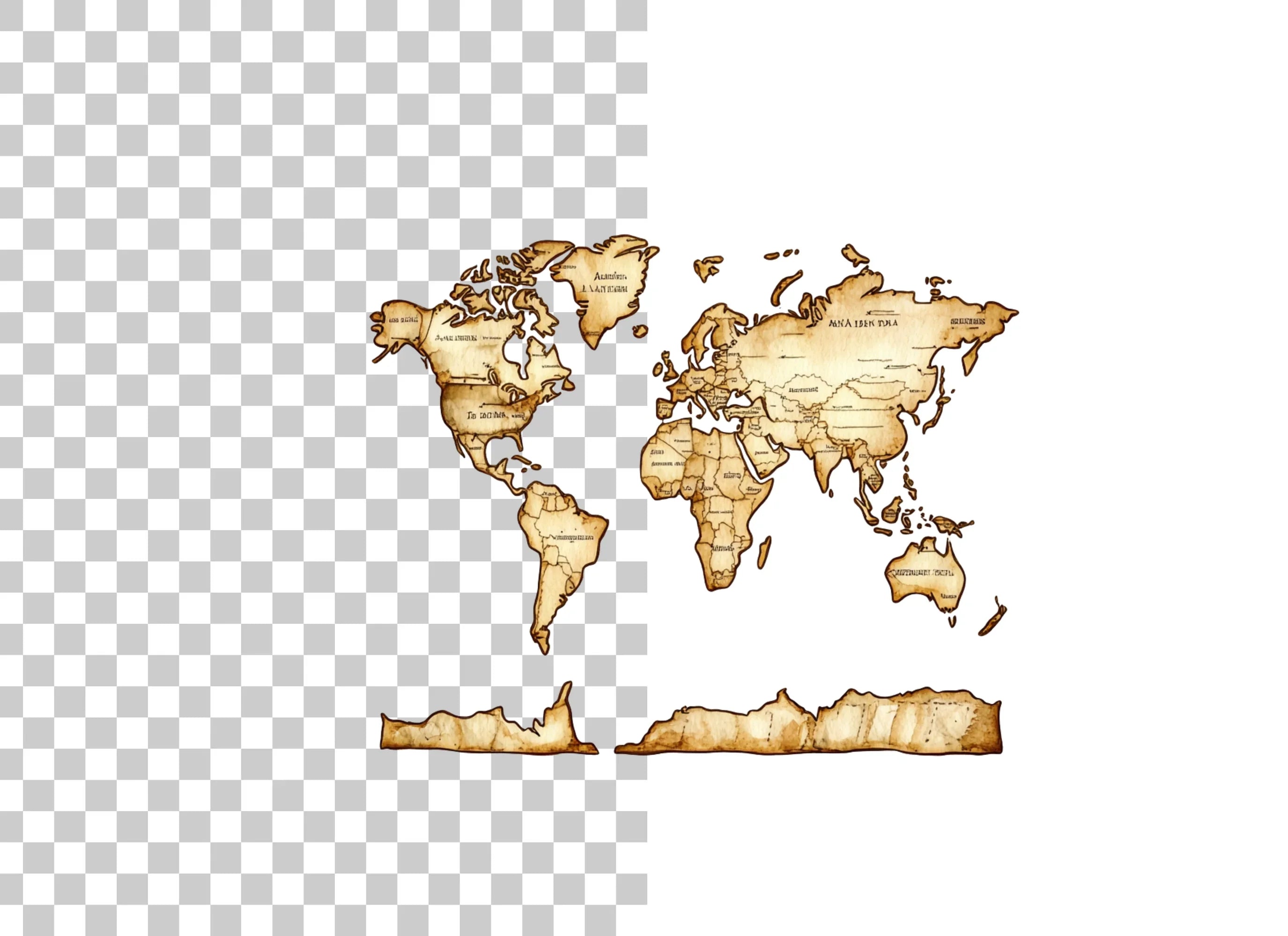 Vintage World Map Antarctica Clipart Bundle