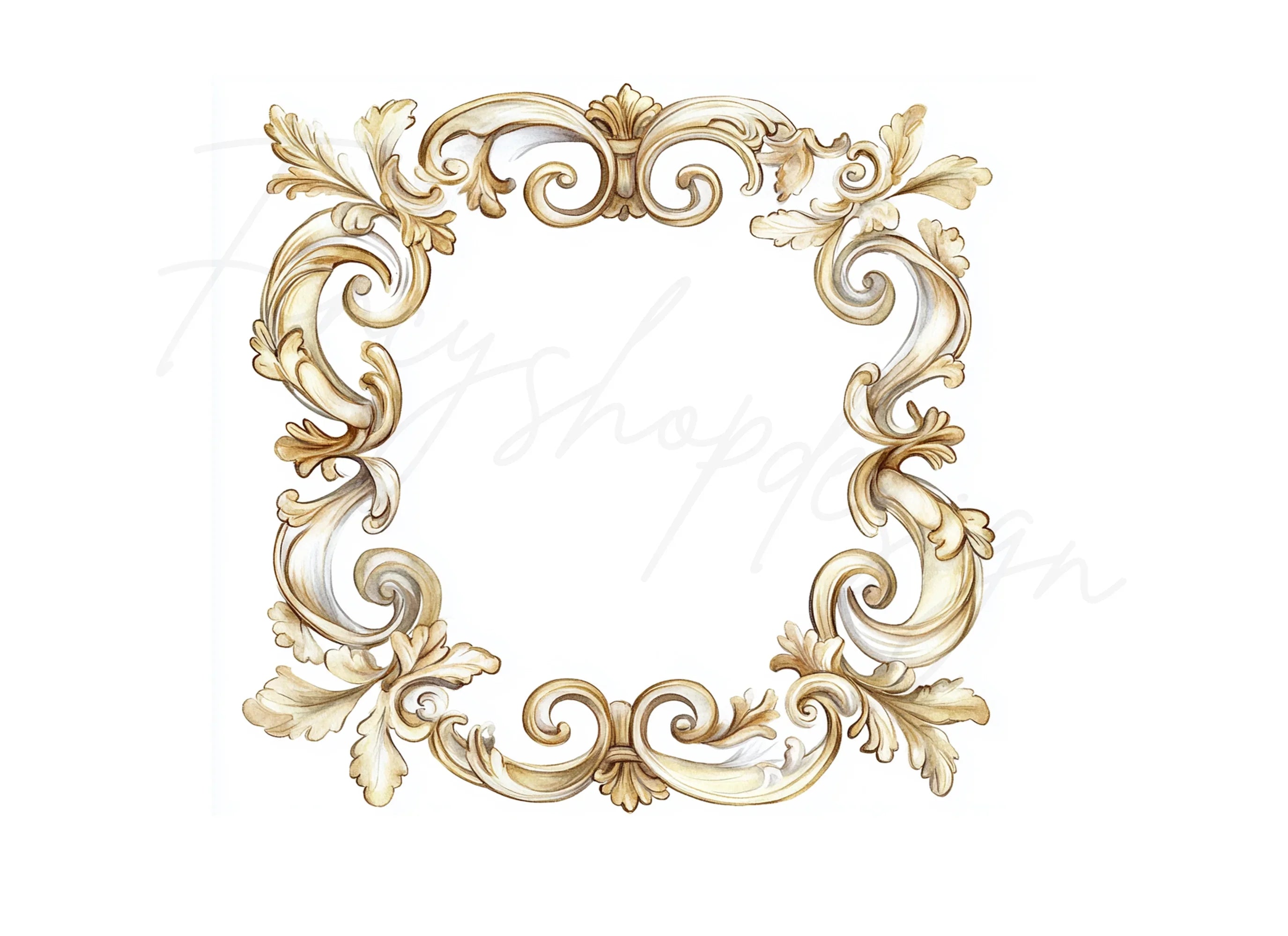 Elegant Gold Baroque Frames Clipart Bundle
