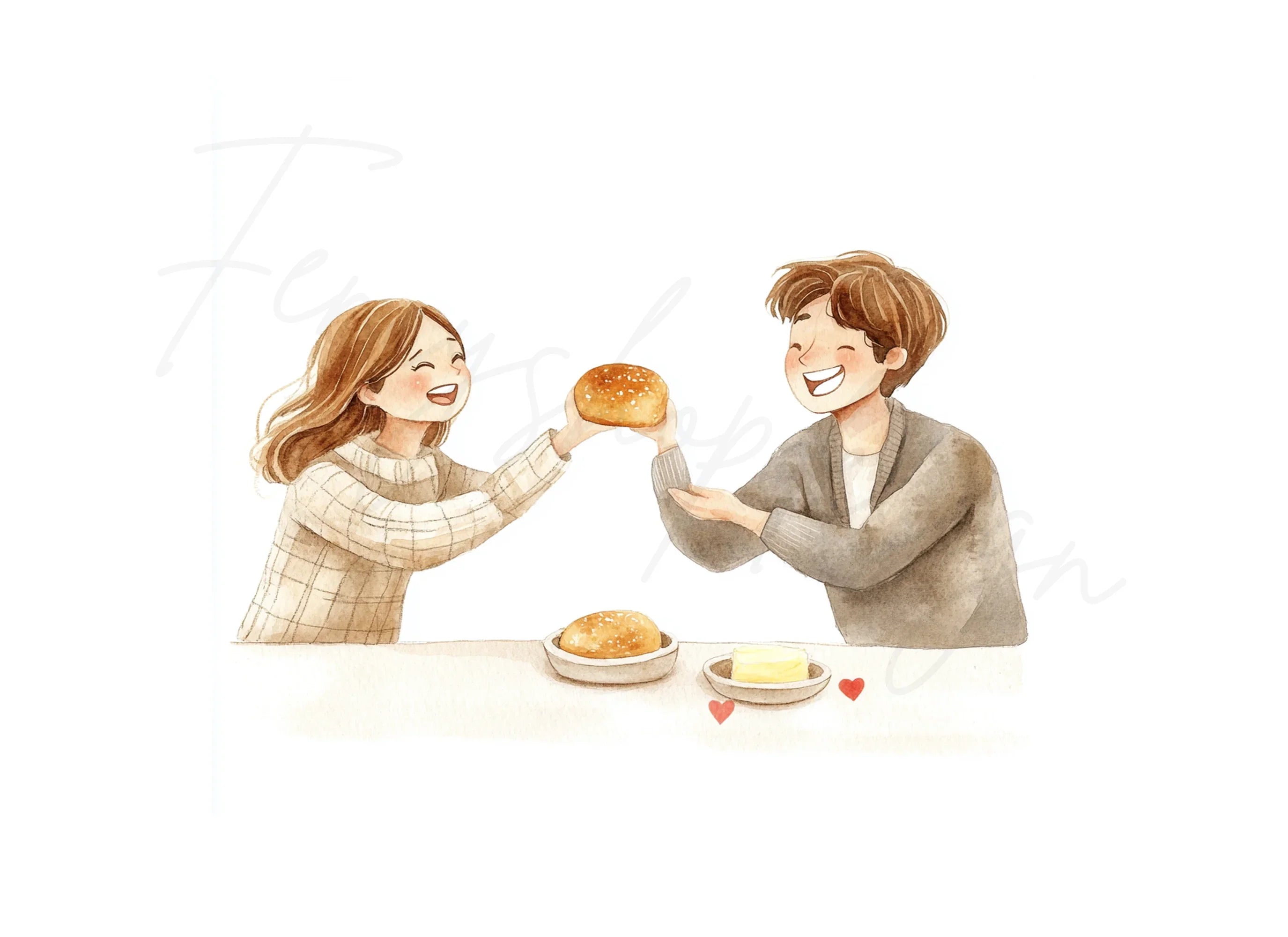 Couple Sharing Bread and Butter Clipart Bundle