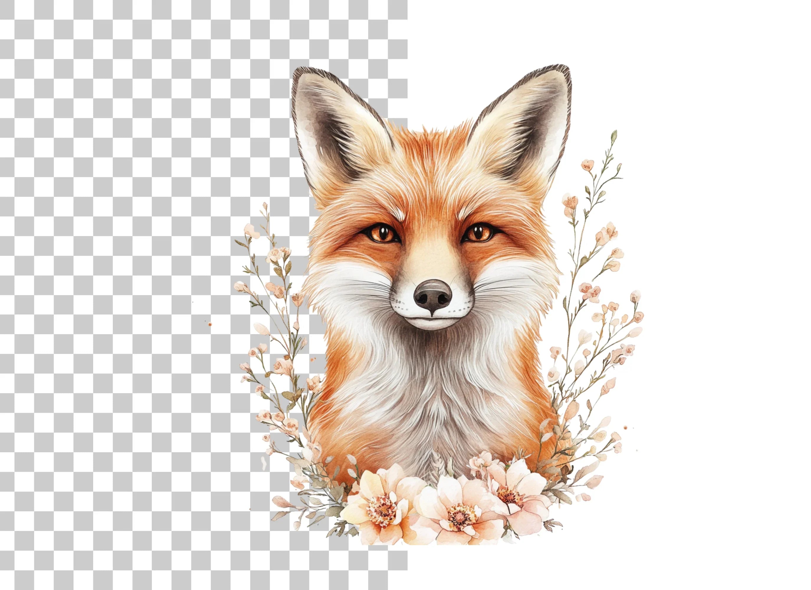 Fox Head Floral Clipart Bundle