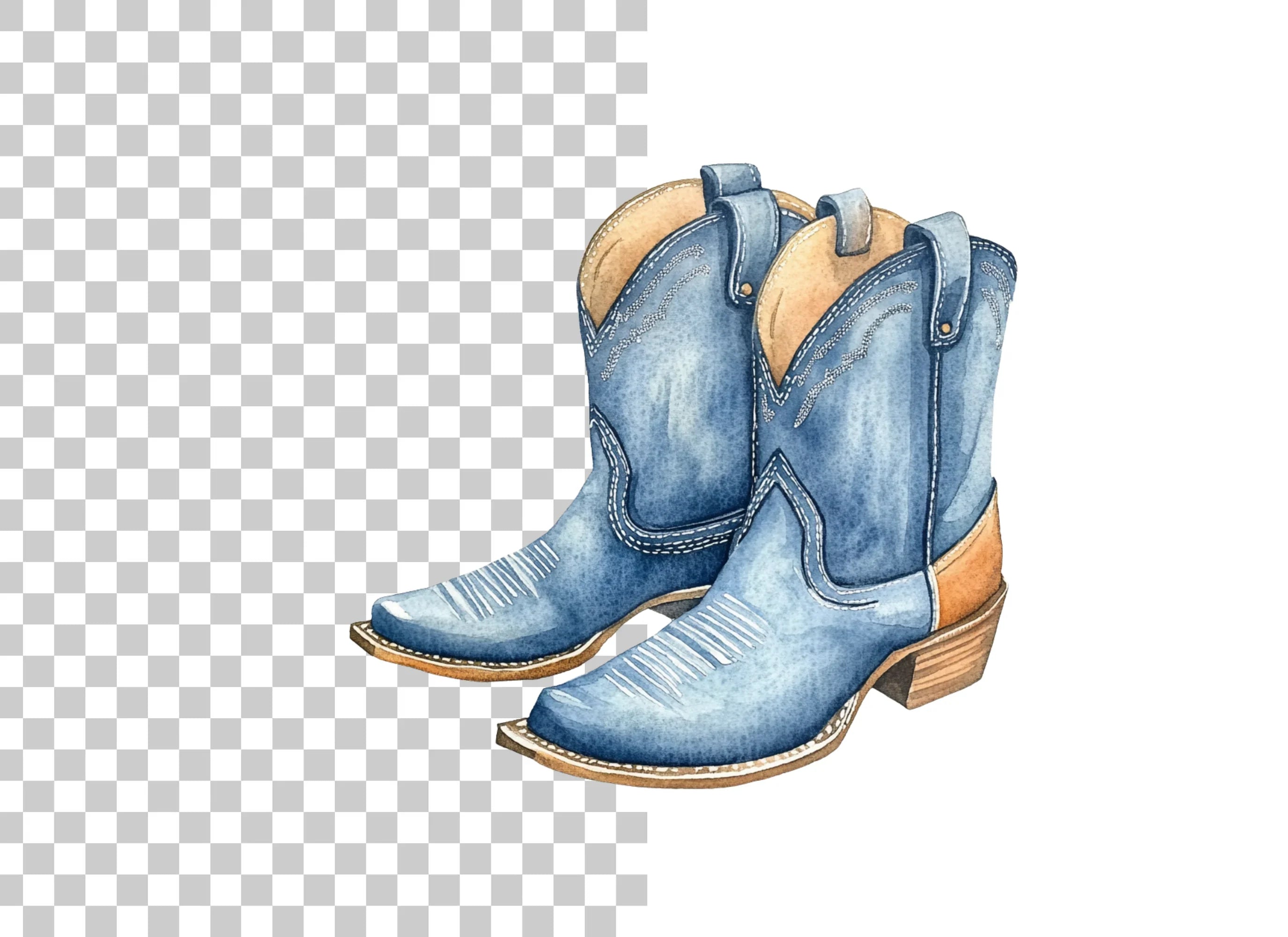 Blue Cowboy Boots Clipart Bundle