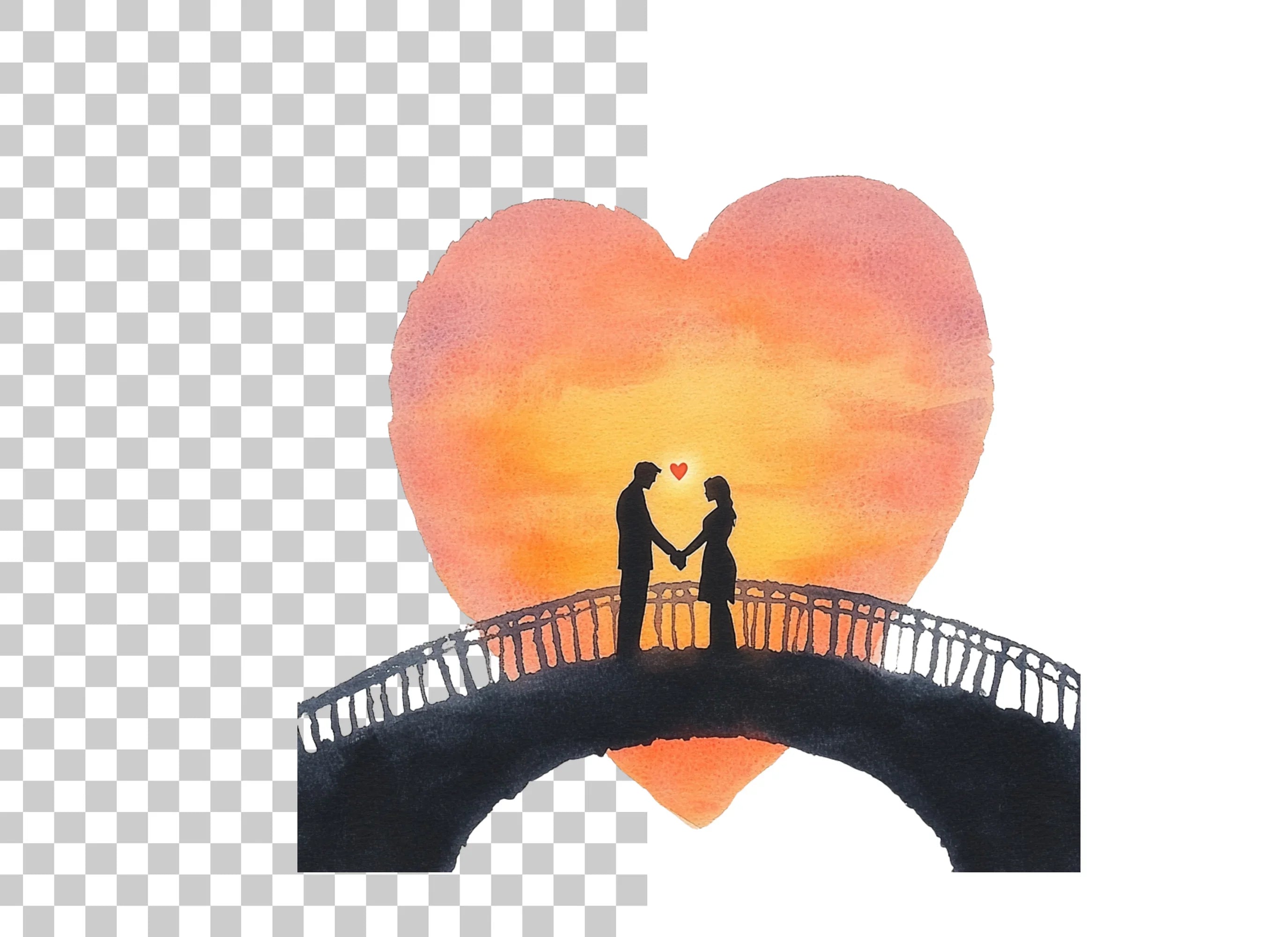 Romantic Couple on Bridge at Sunset Clipart Bundle