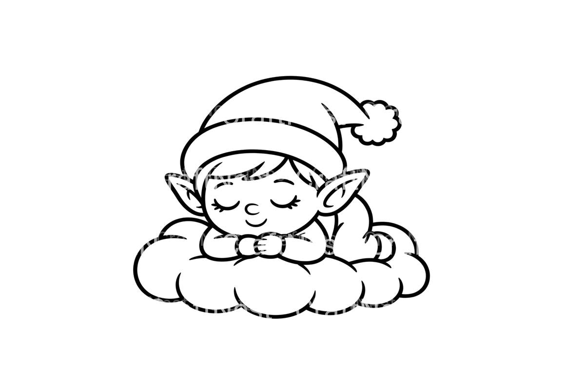 Cute Sleeping Christmas Elves Coloring Books