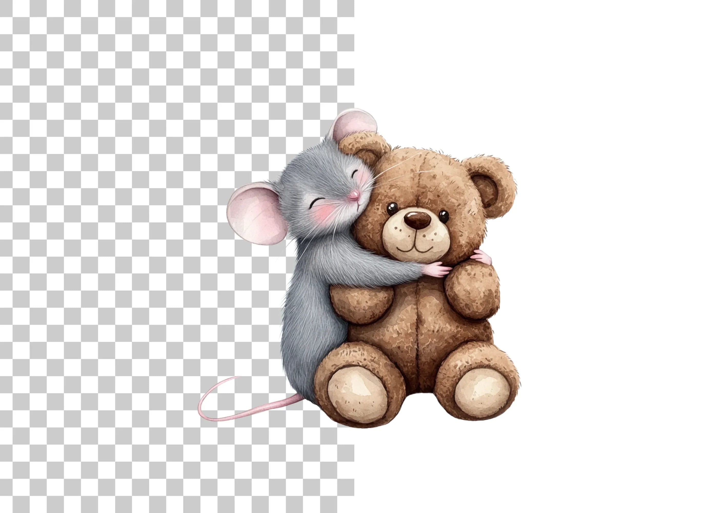 Cute Mice Hugging Teddy Bears Clipart Bundle