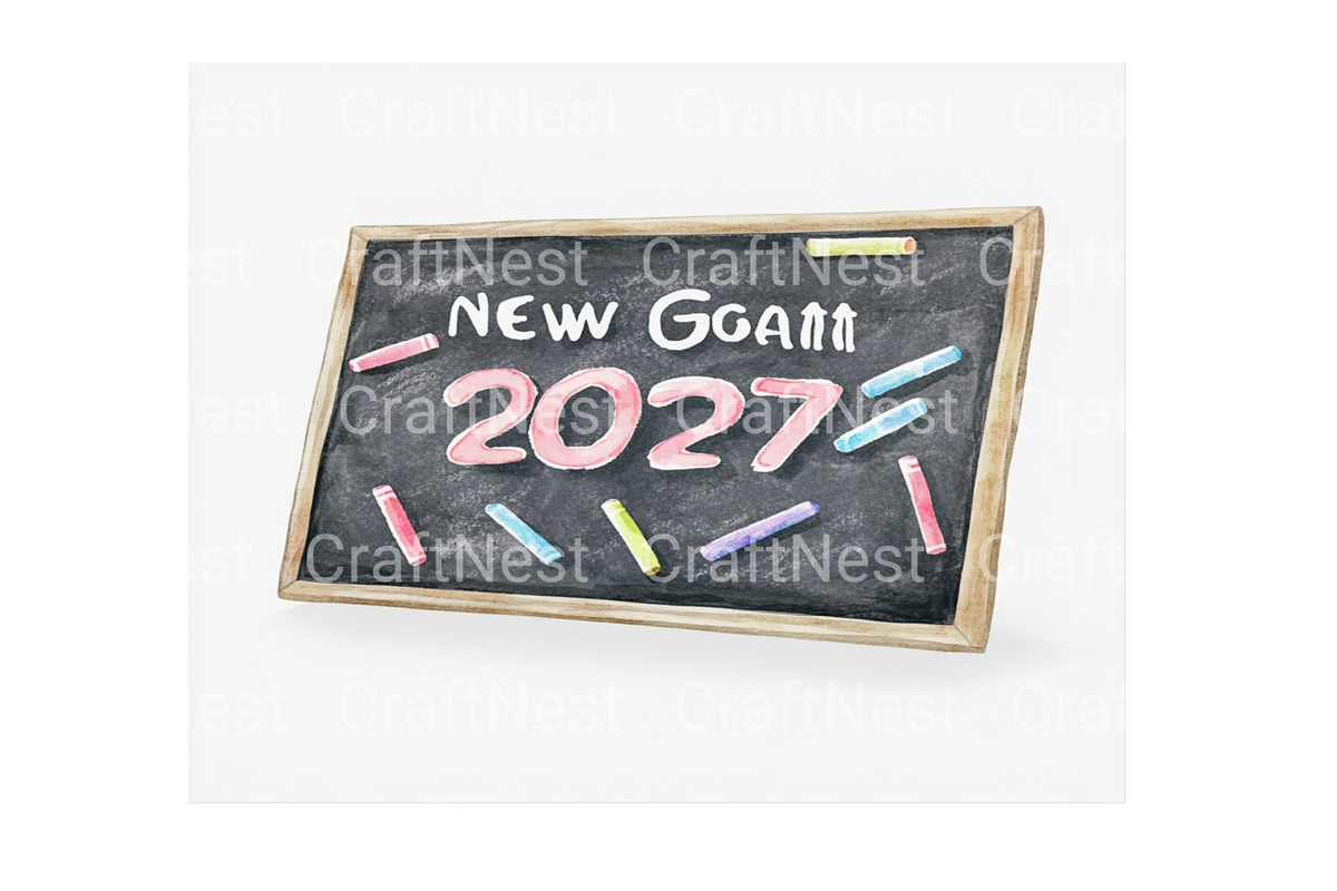 New Year Chalkboard Greetings 2027 Clipart Bundle