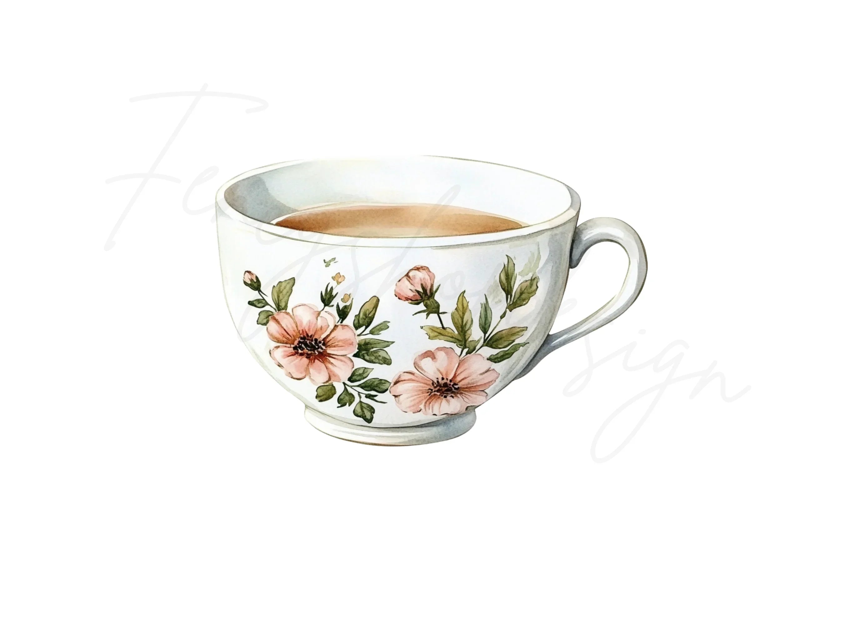 Elegant Floral Tea Cups Clipart Bundle