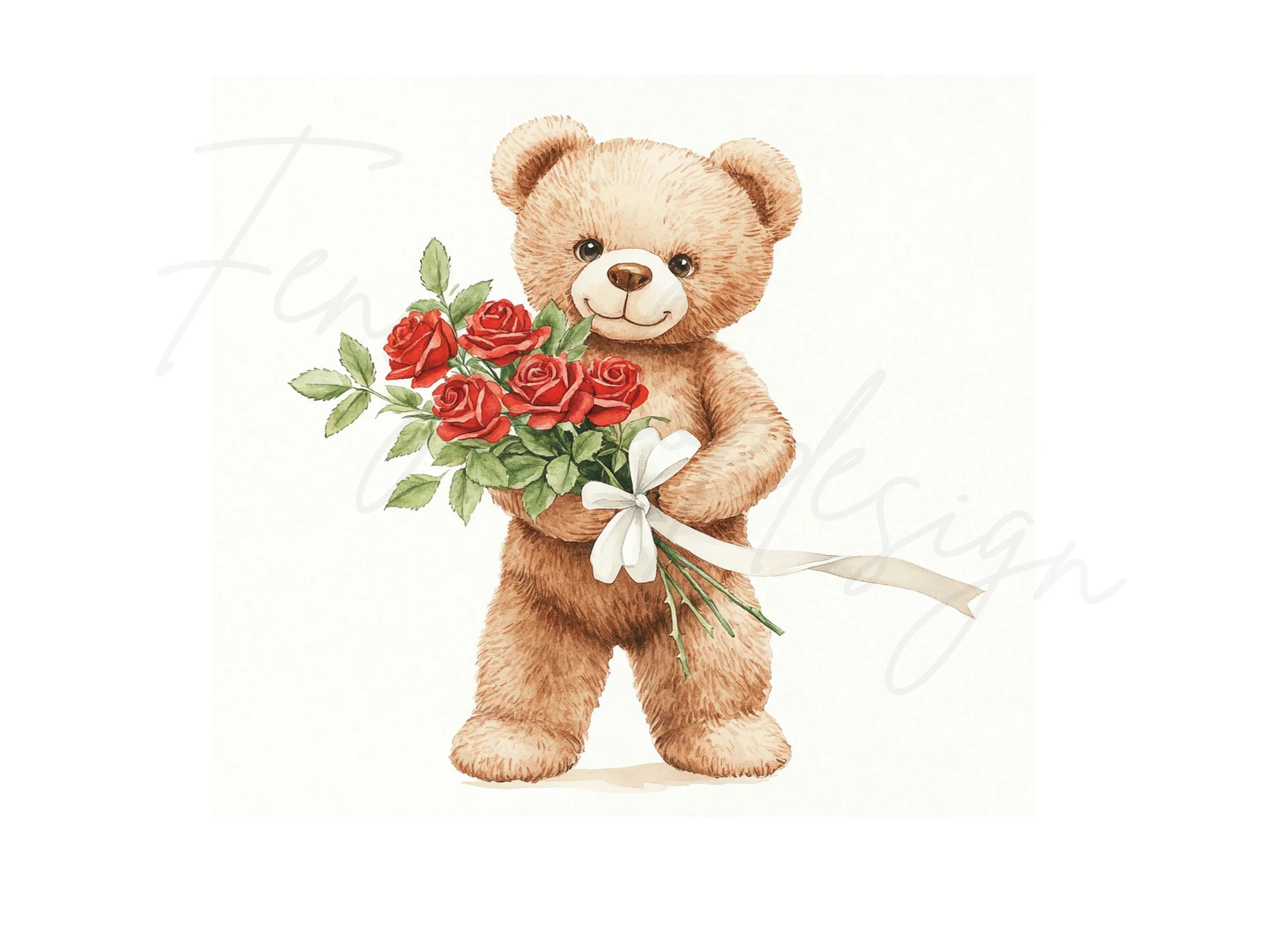 Cute Teddy Bear with Red Roses Clipart Bundle