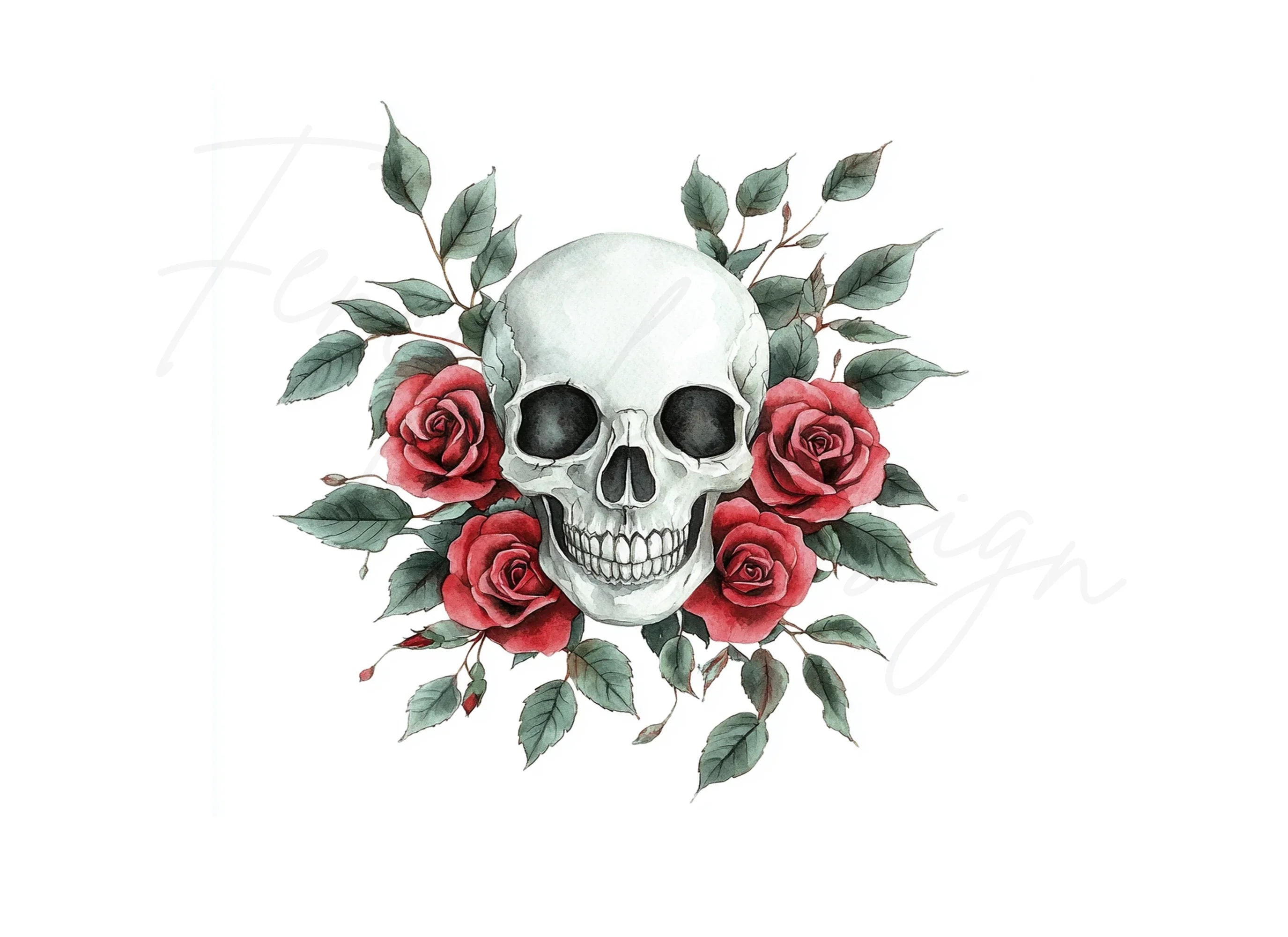 Red Rose Skull Clipart Bundle