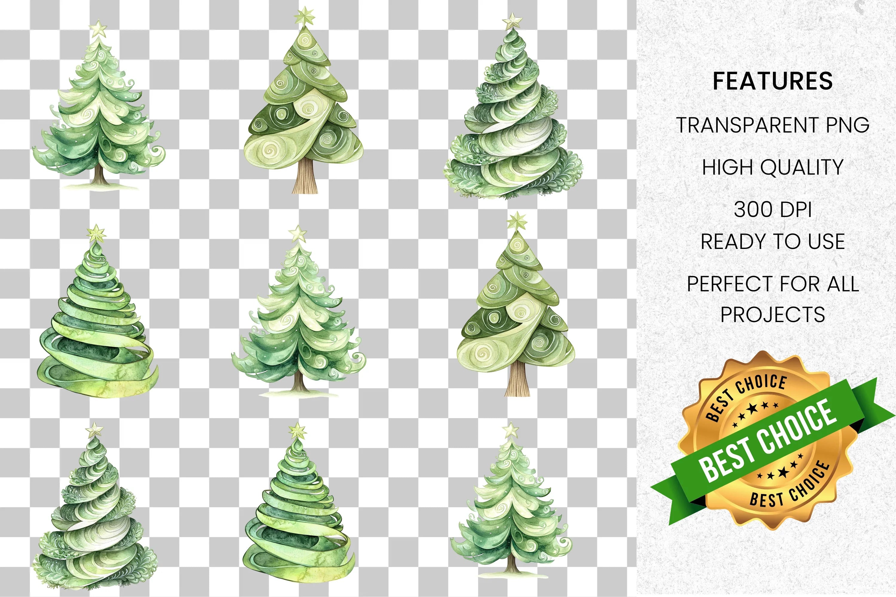 Whimsical Christmas Trees Clipart Bundle