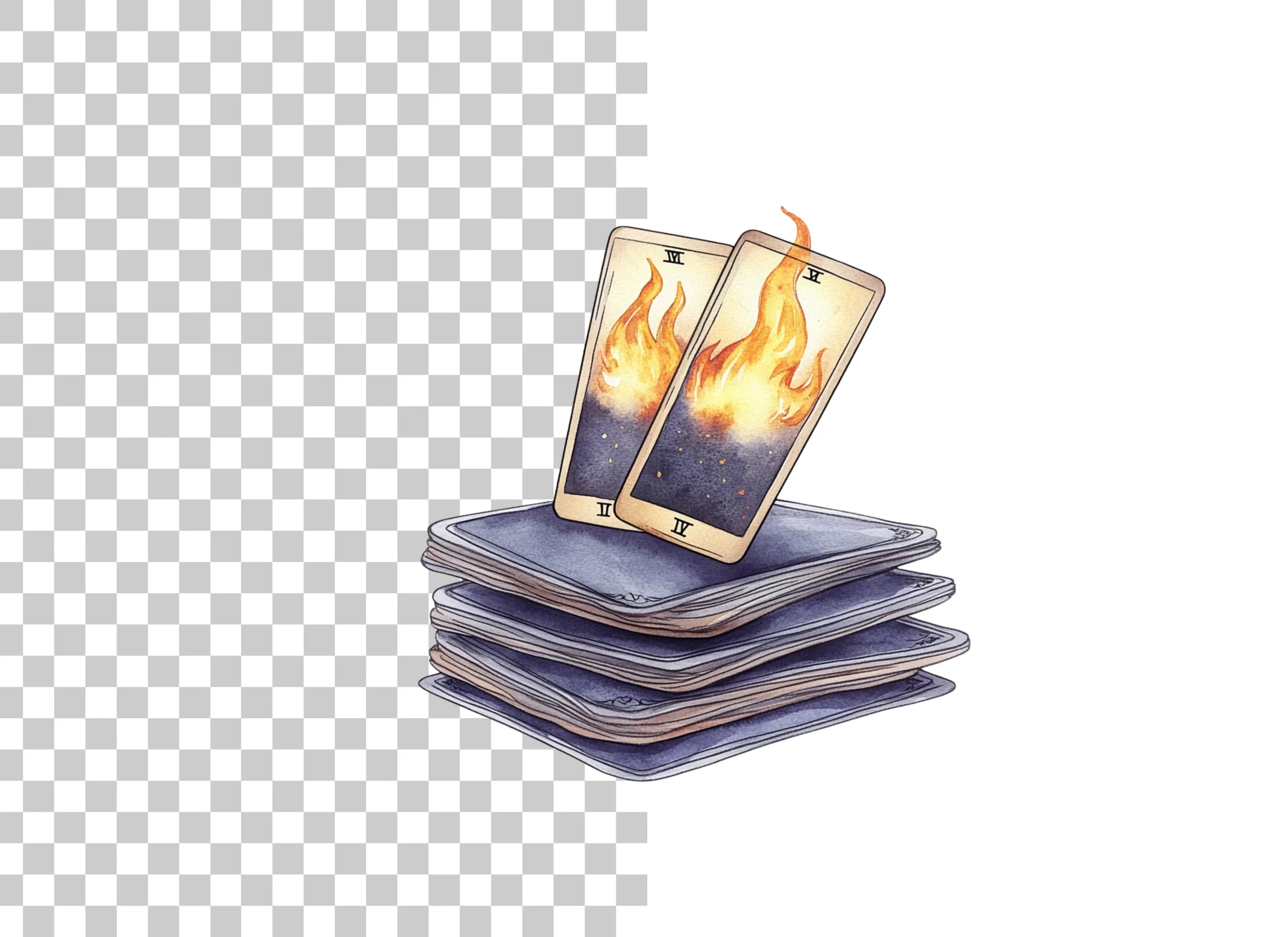 Fiery Tarot Cards Stack Clipart Bundle