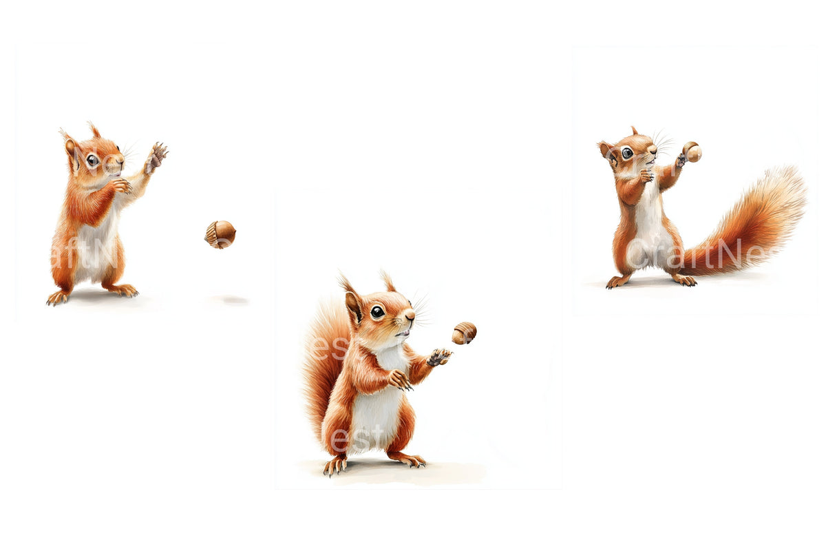 Playful Squirrel With Acorn Cartoon Clipart Bundle