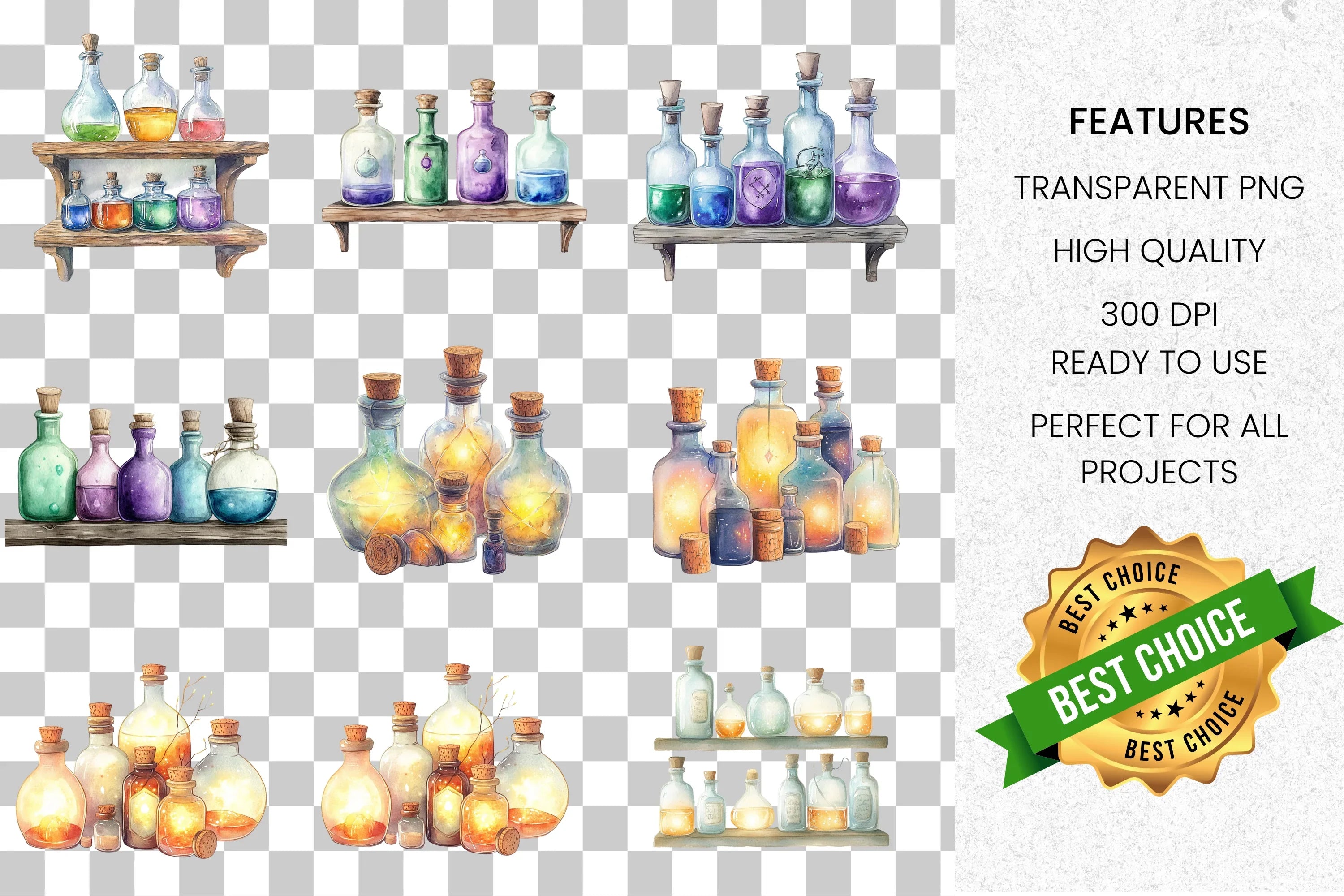 Magical Potion Bottles Clipart Bundle