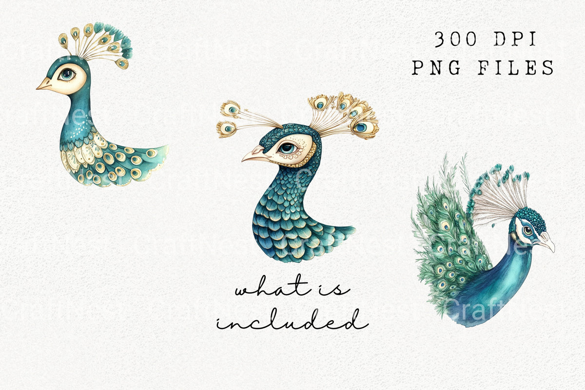 Ornate Peacock Head Creations Clipart Bundle