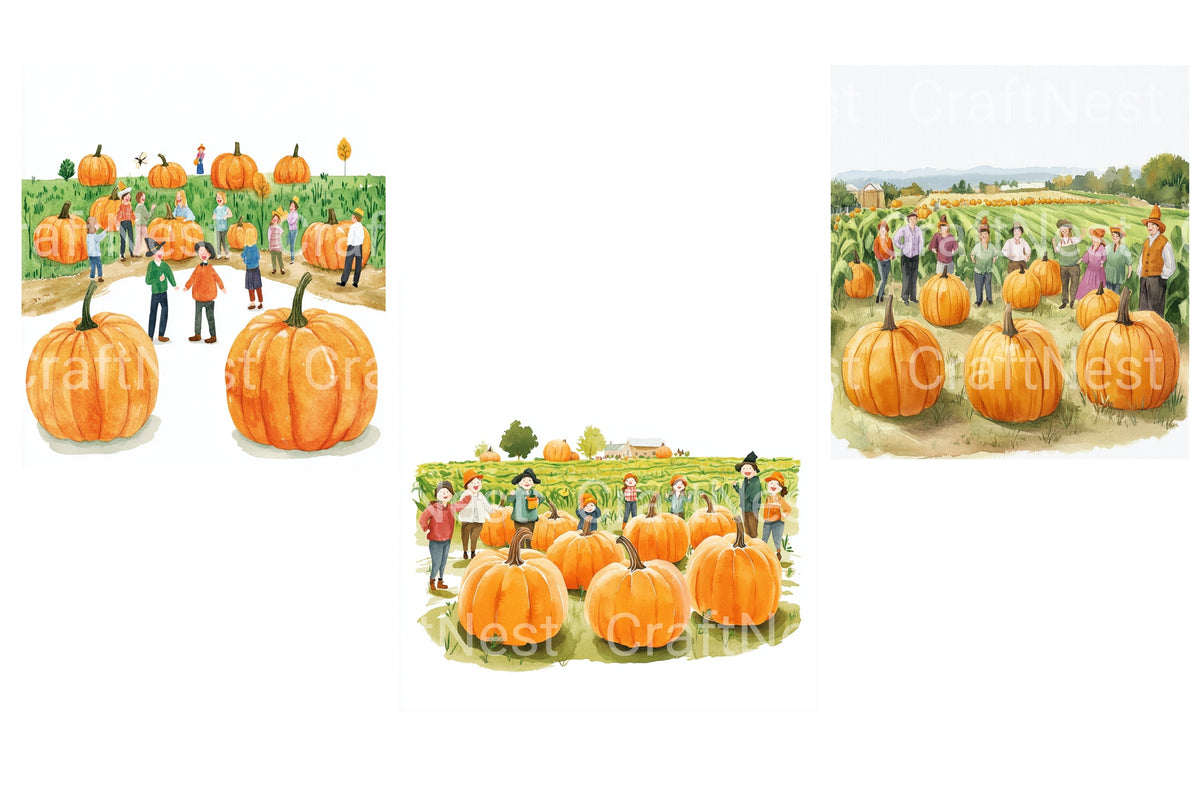 Pumpkin Patch Harvest Scene Kids Clipart Bundle