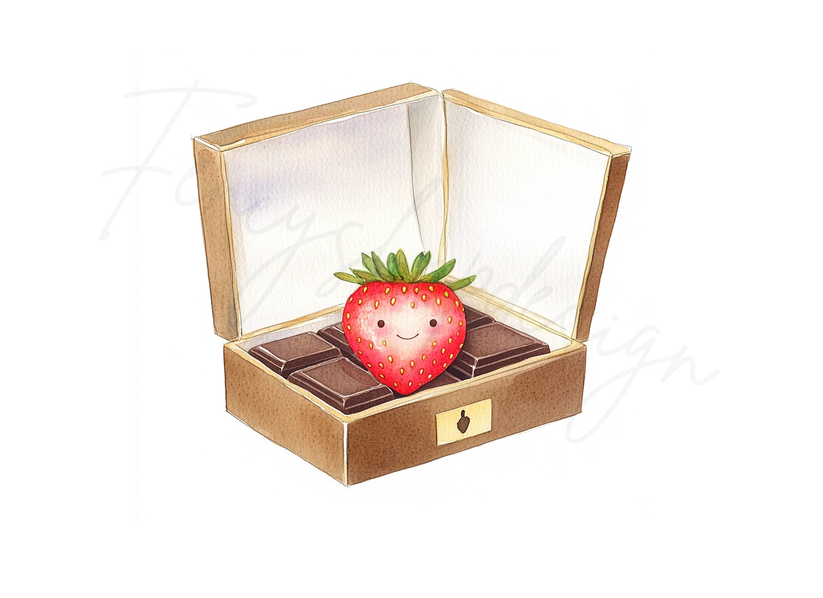 Cute Strawberry in Chocolate Box Clipart Bundle