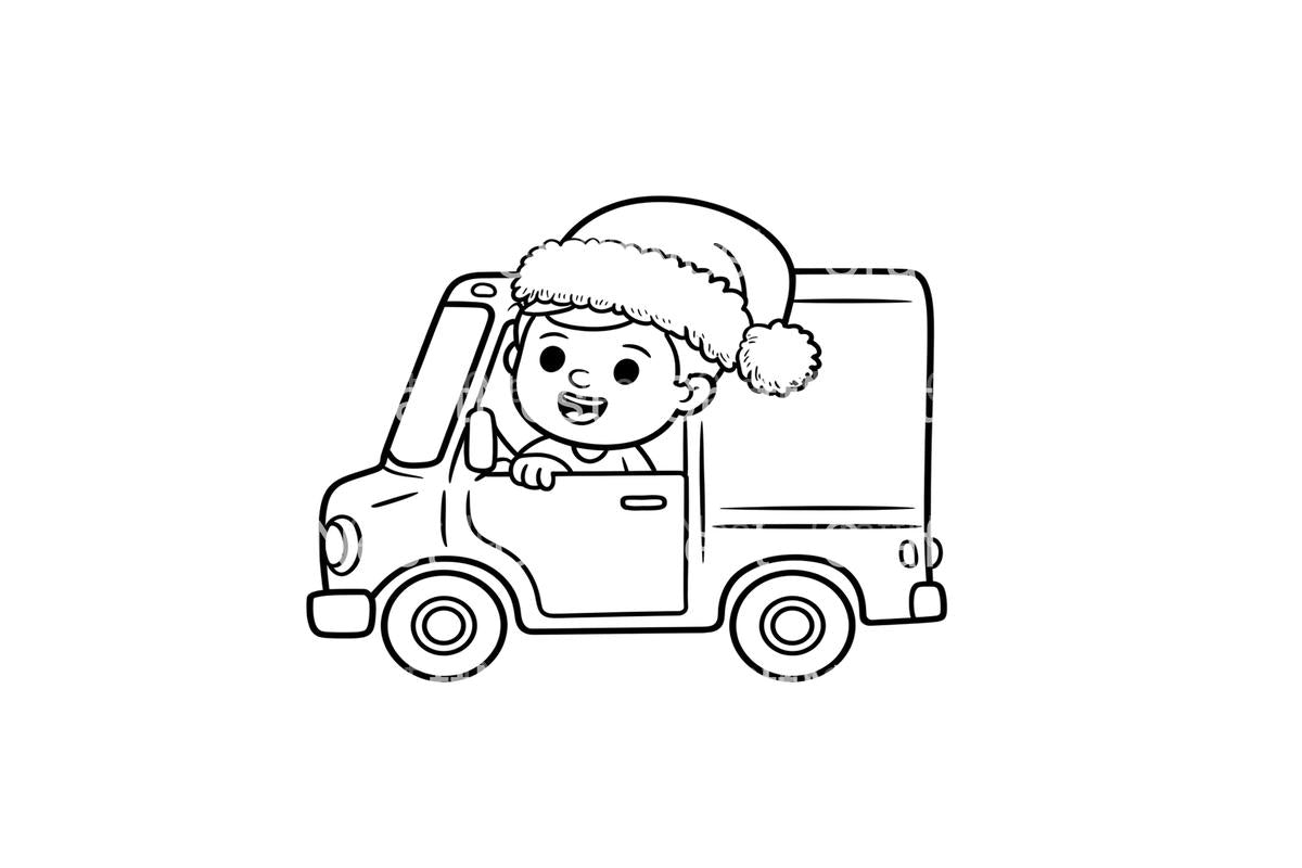 Happy Kid Driving Christmas Truck Coloring Books