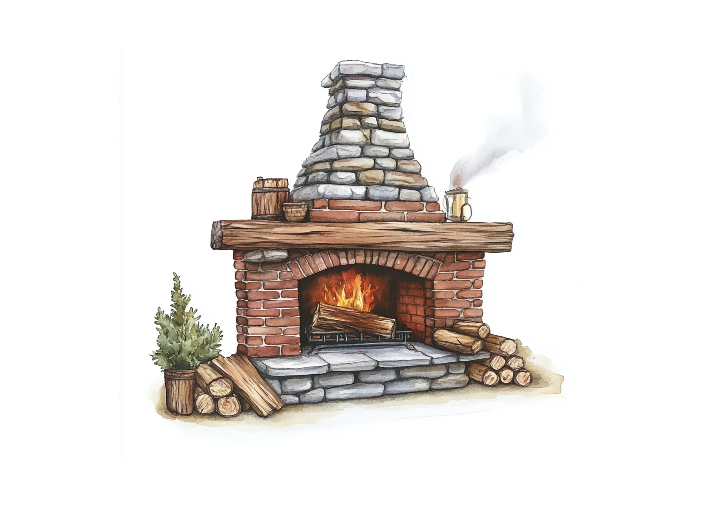 Rustic Fireplace Clipart Bundle