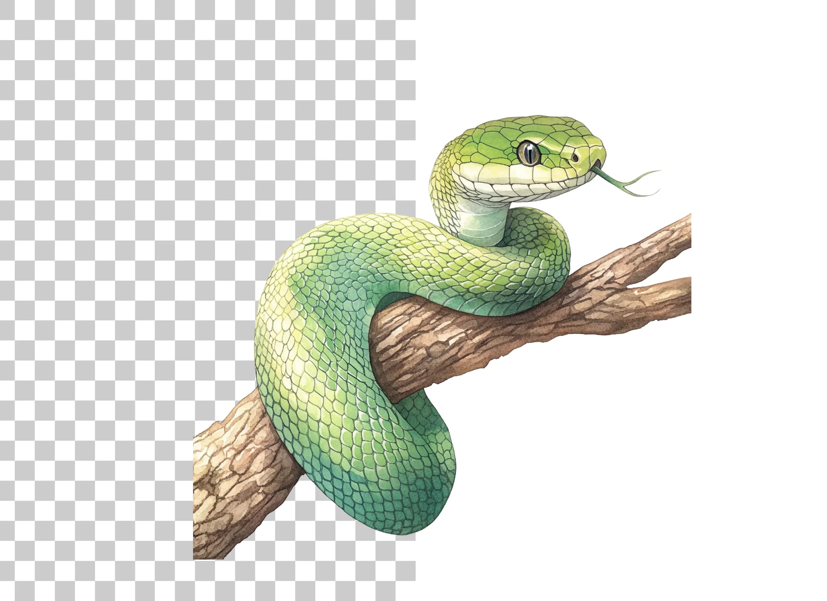 Green Snake on Branch Clipart Bundle