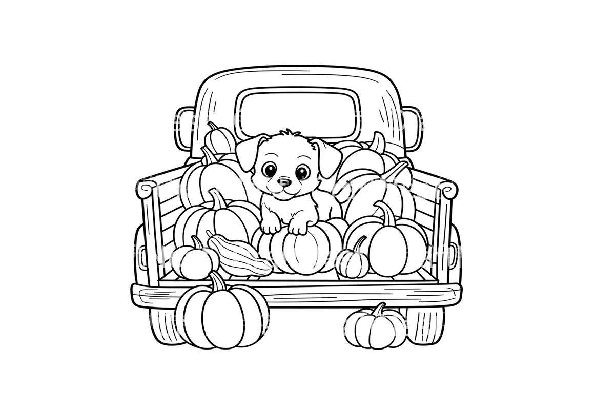 Cute Puppy Pumpkin Patch Truck Coloring Books
