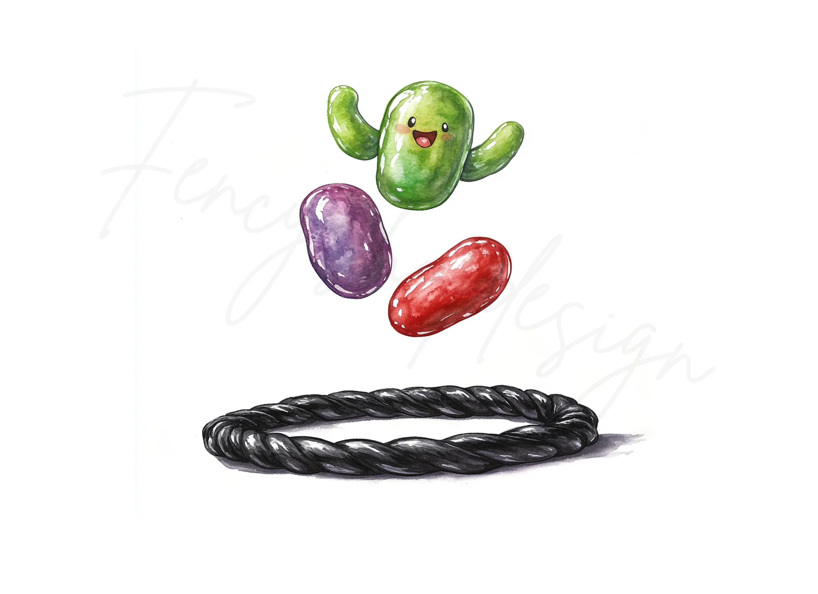 Cute Jelly Bean Cactus Hair Tie Clipart Bundle