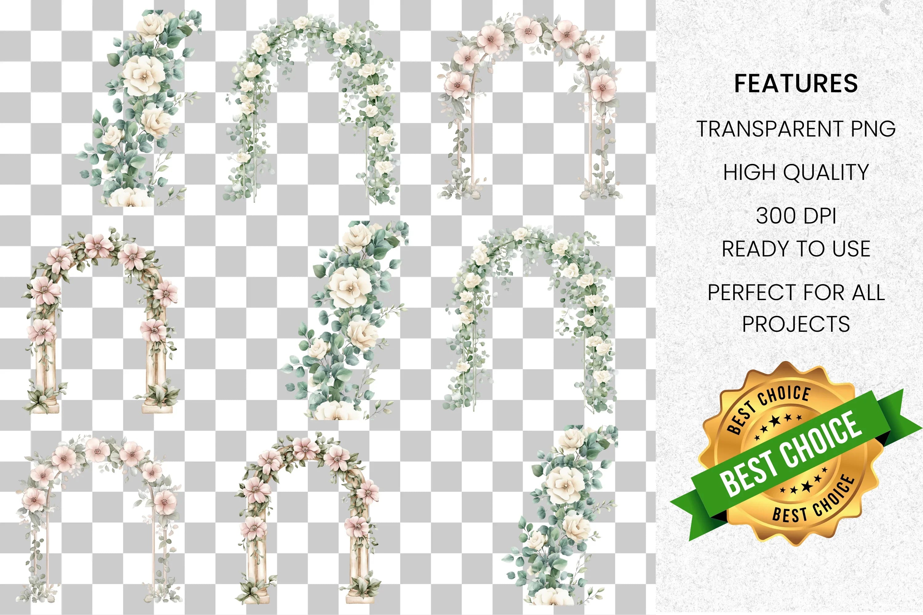 Elegant Floral Wedding Arch Designs Clipart Bundle