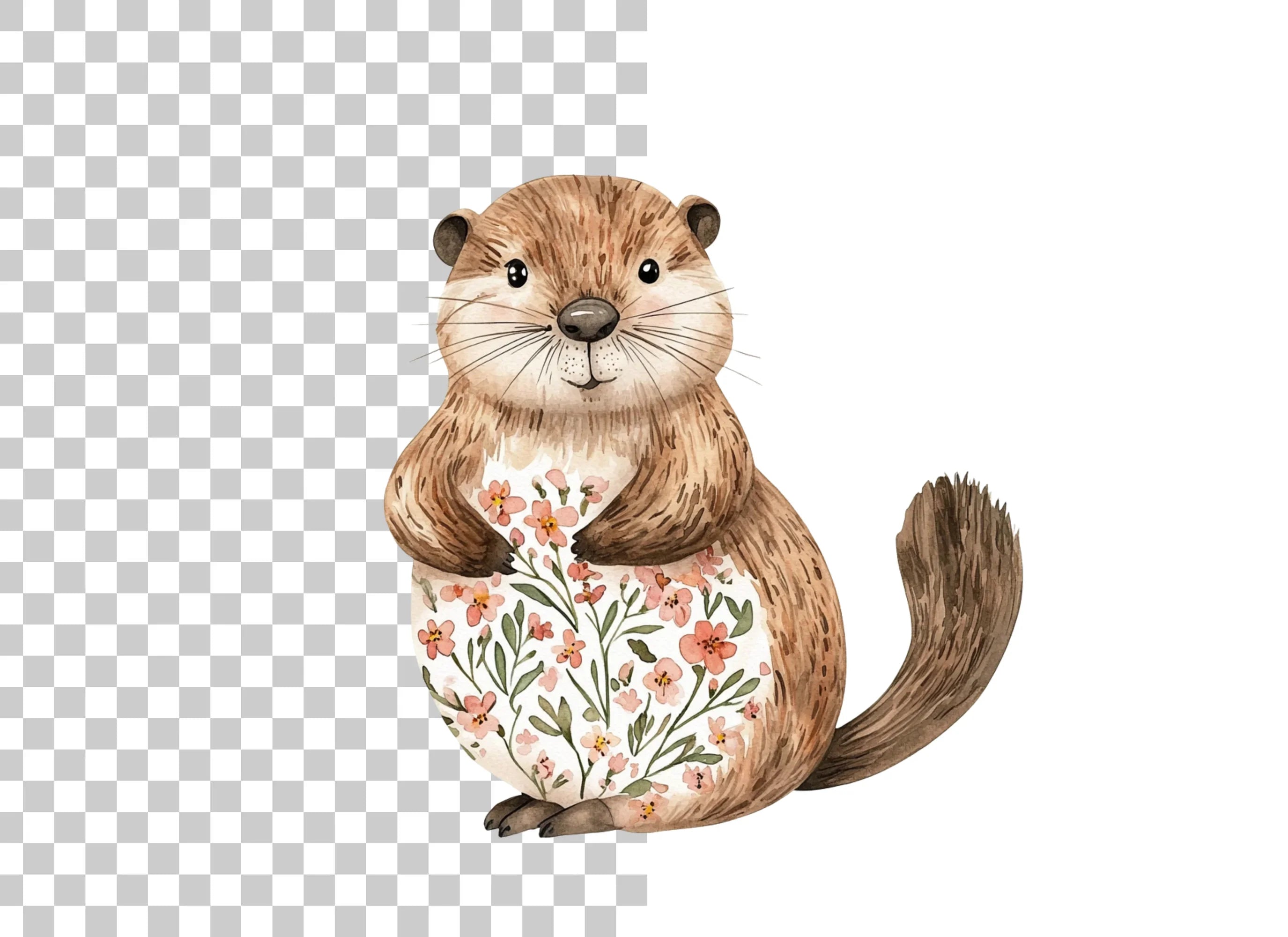 Charming Floral Otter Clipart Bundle