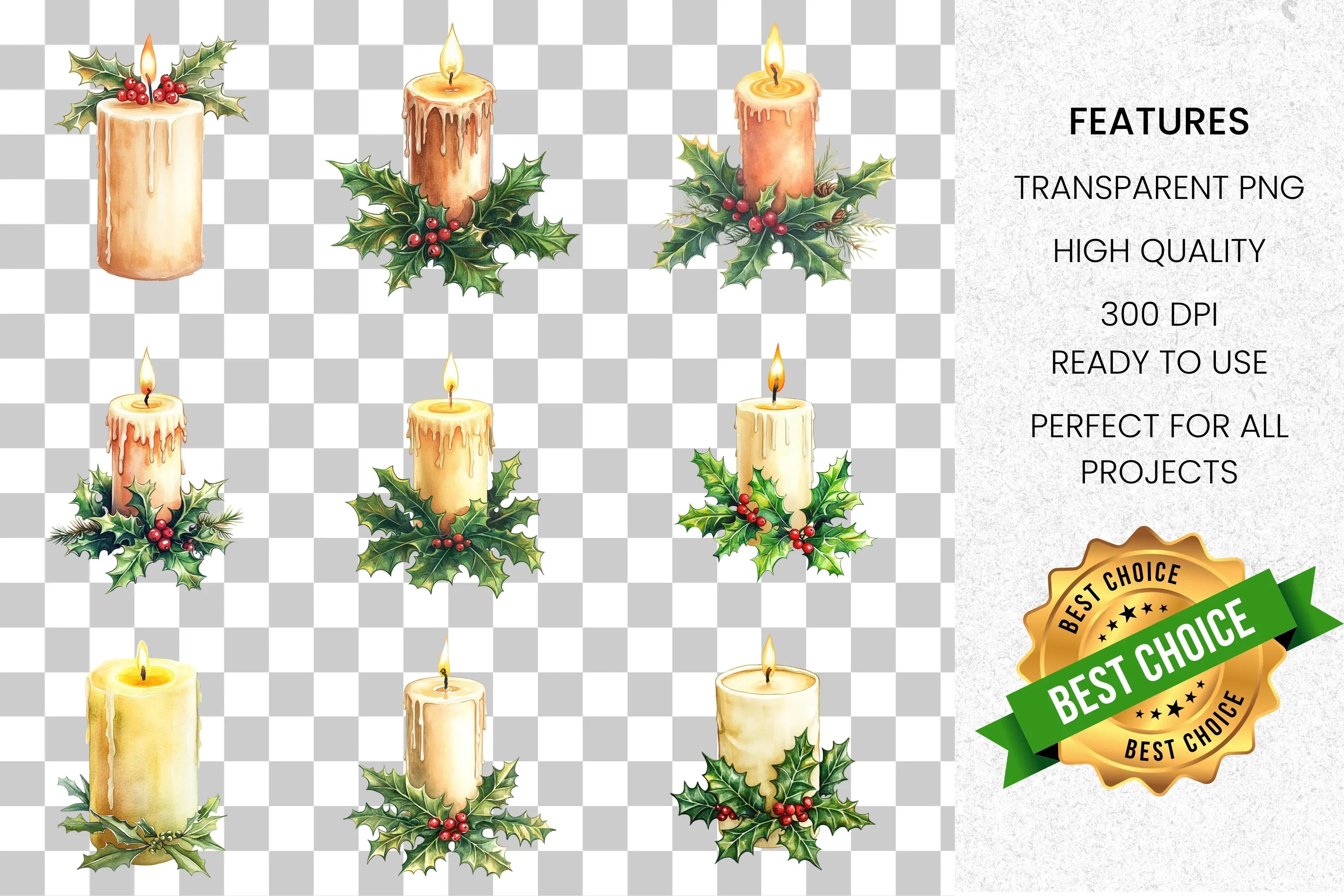 Christmas Candle Clipart Bundle