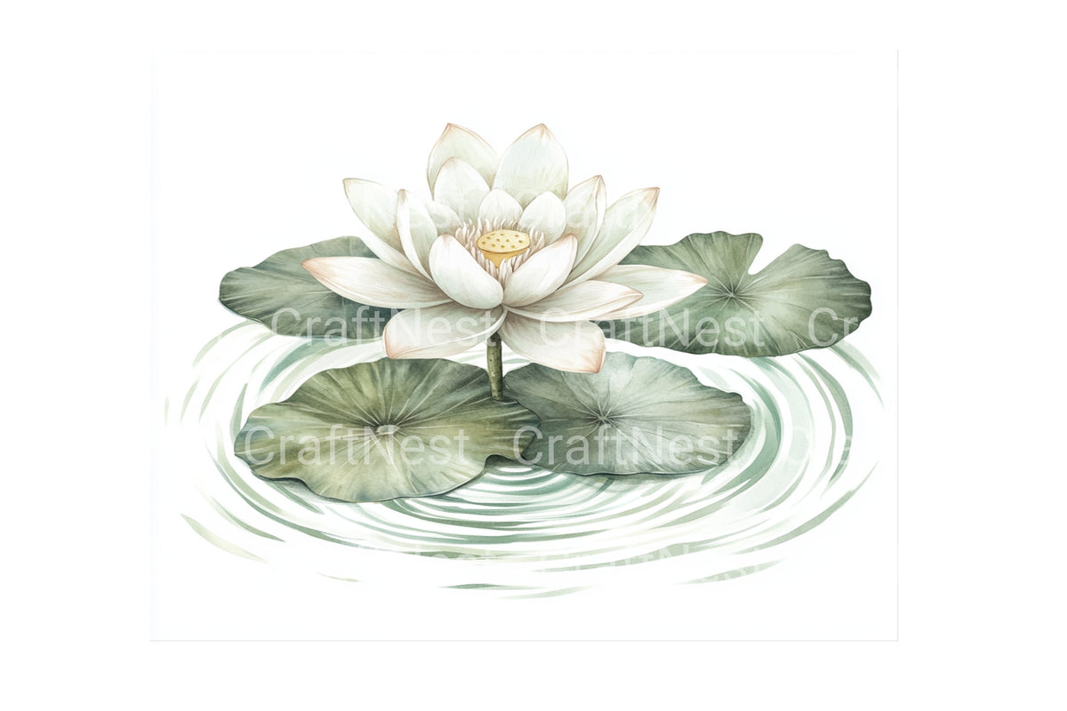 White Lotus Water Lily Illustrations Clipart Bundle