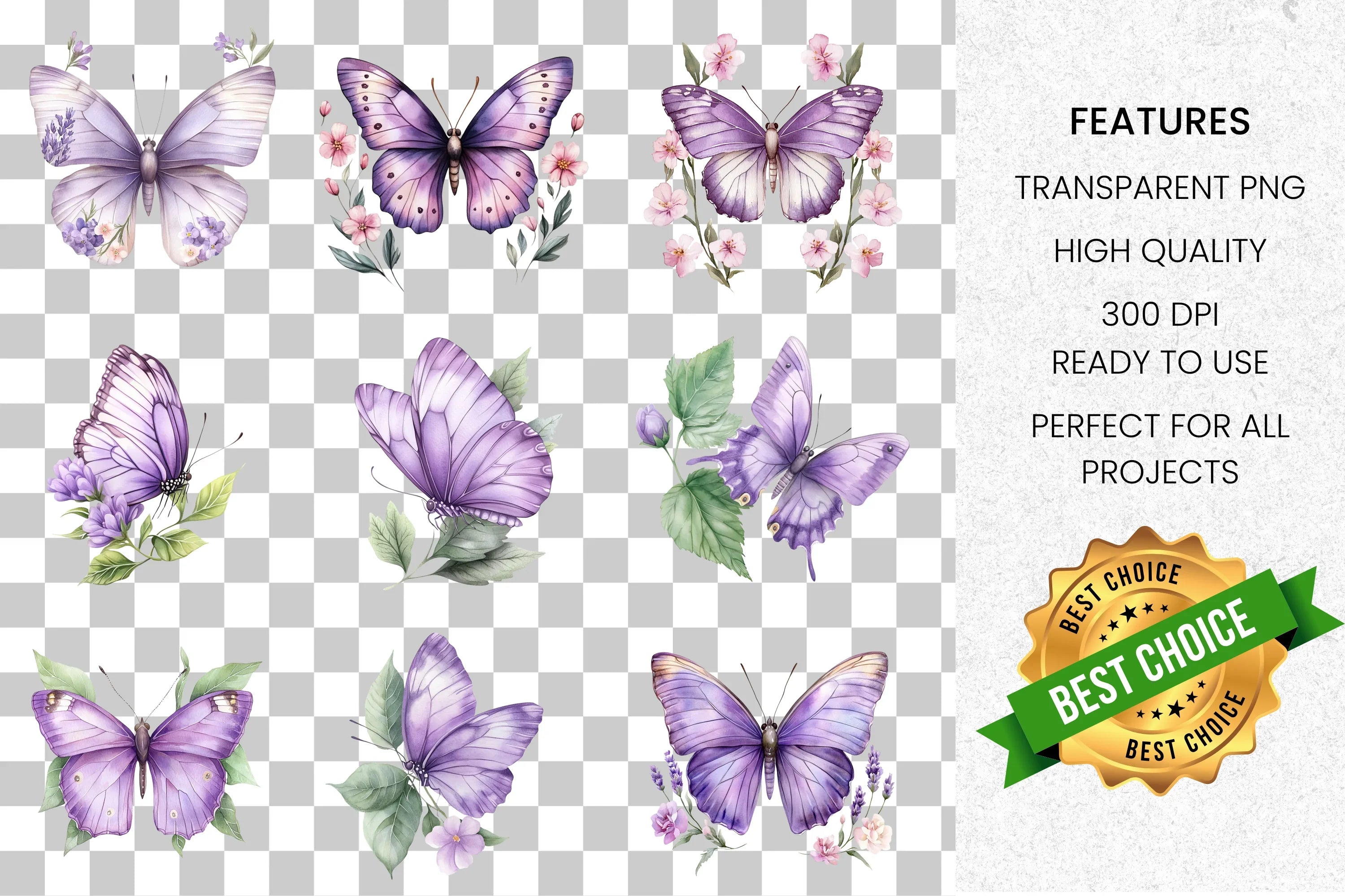 Purple Butterfly Clipart Bundle