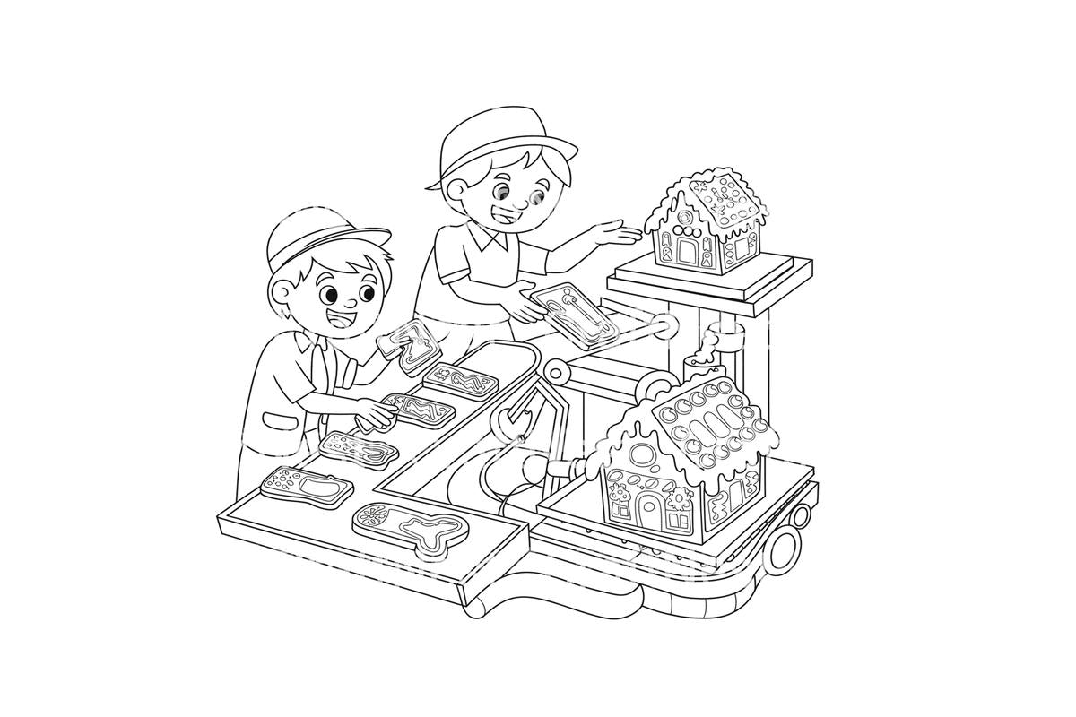 Gingerbread House Toy Factory Scene Coloring Books