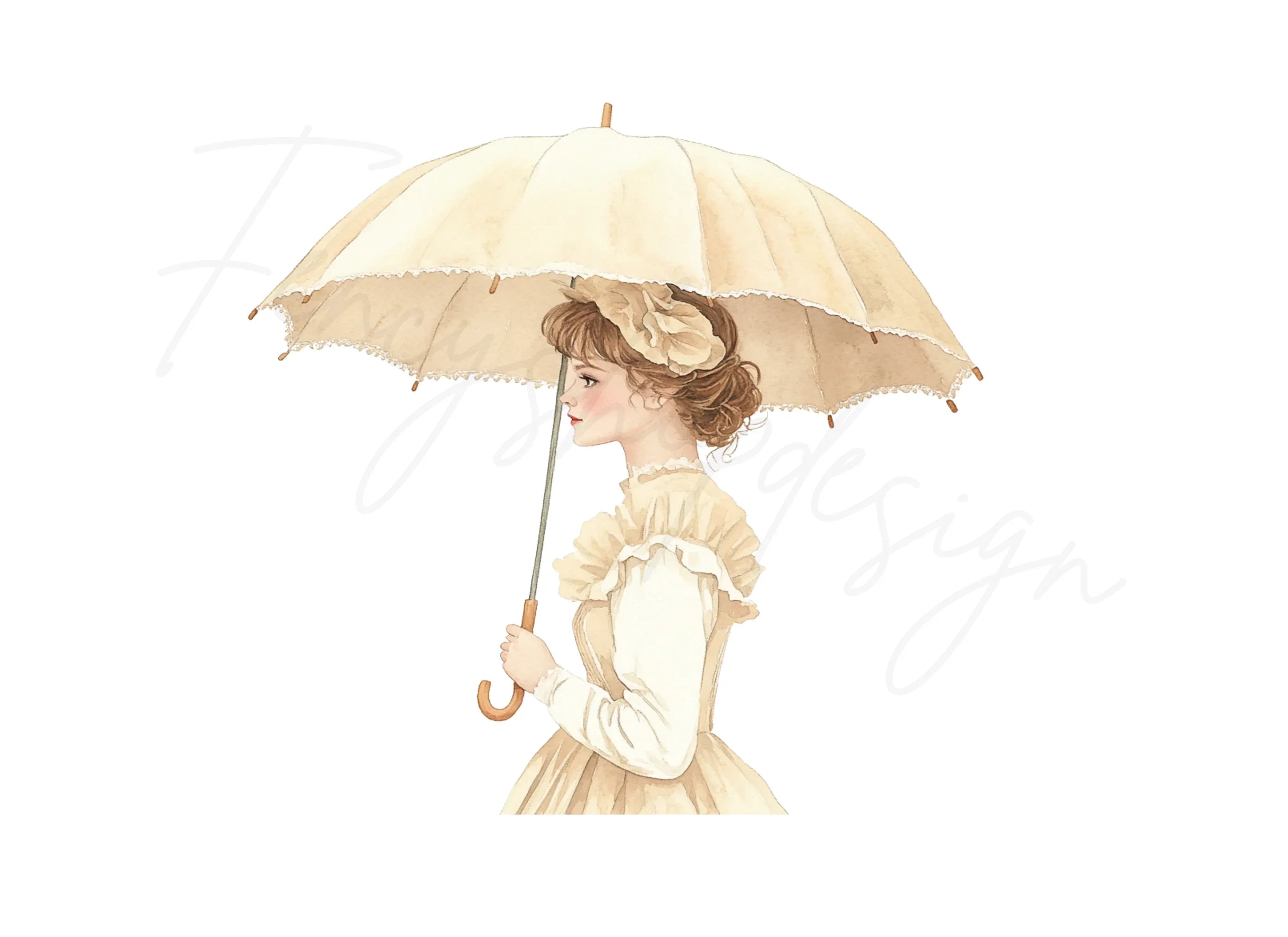 Charming Victorian Woman Umbrella Clipart Bundle