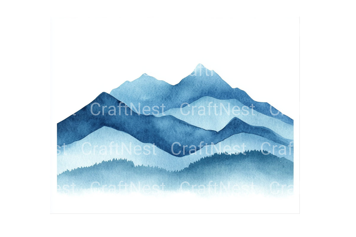 Misty Blue Mountain Landscape Clipart Bundle