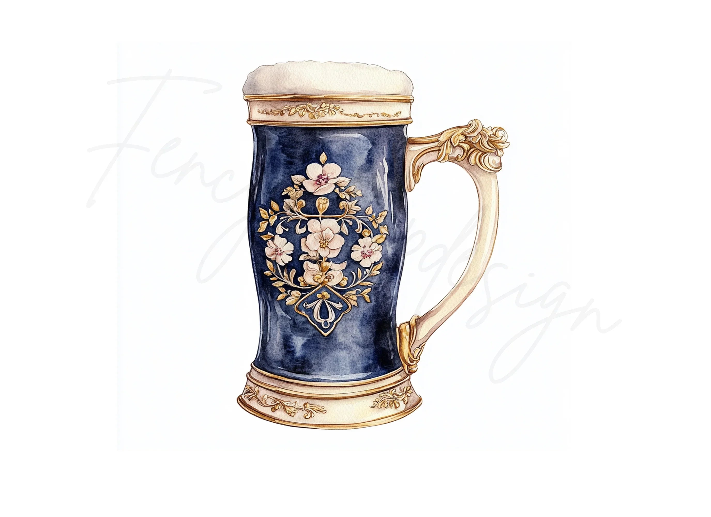 Elegant Floral Beer Steins Clipart Bundle