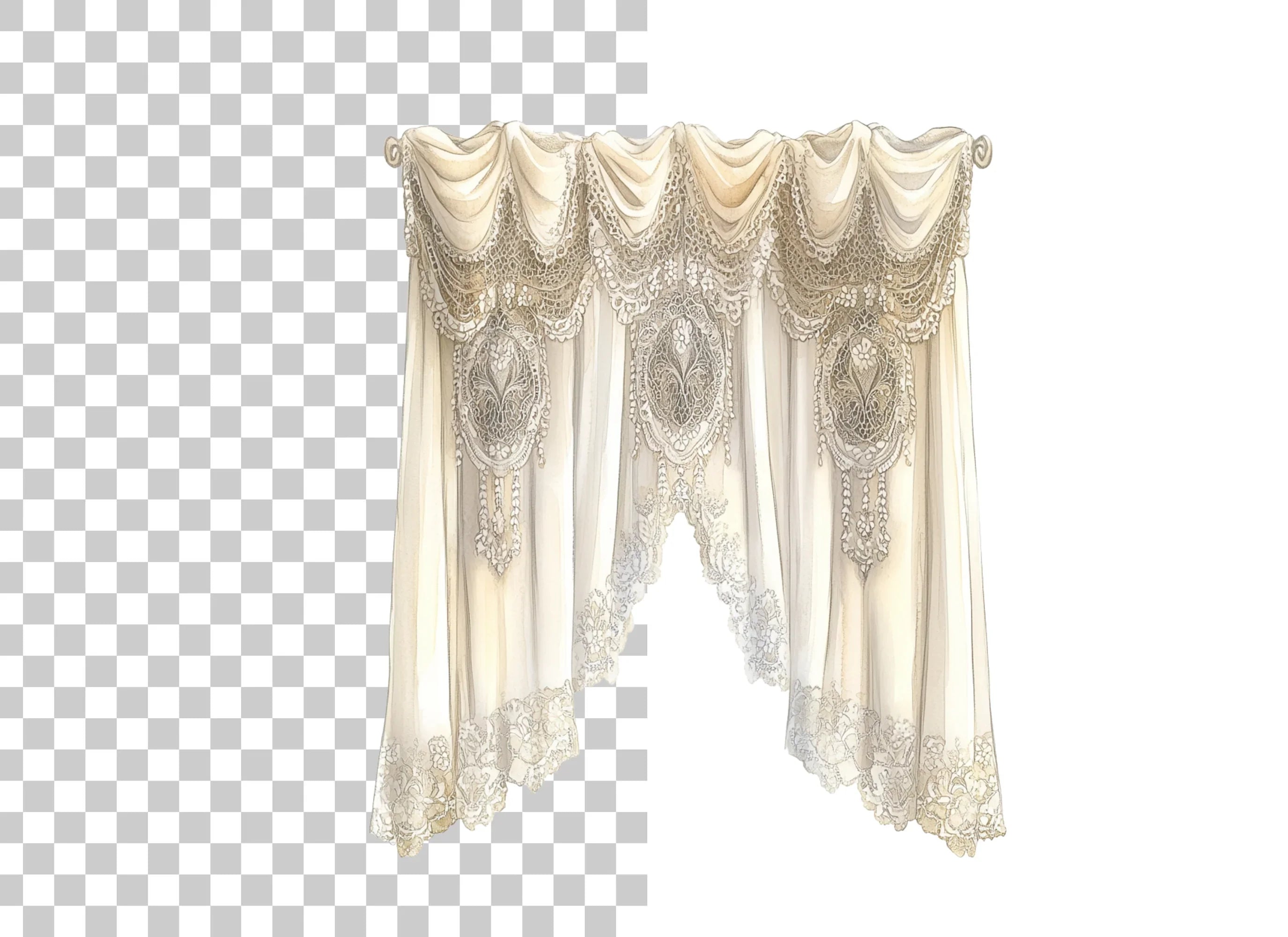 Elegant Lace Valance Curtain Clipart Bundle