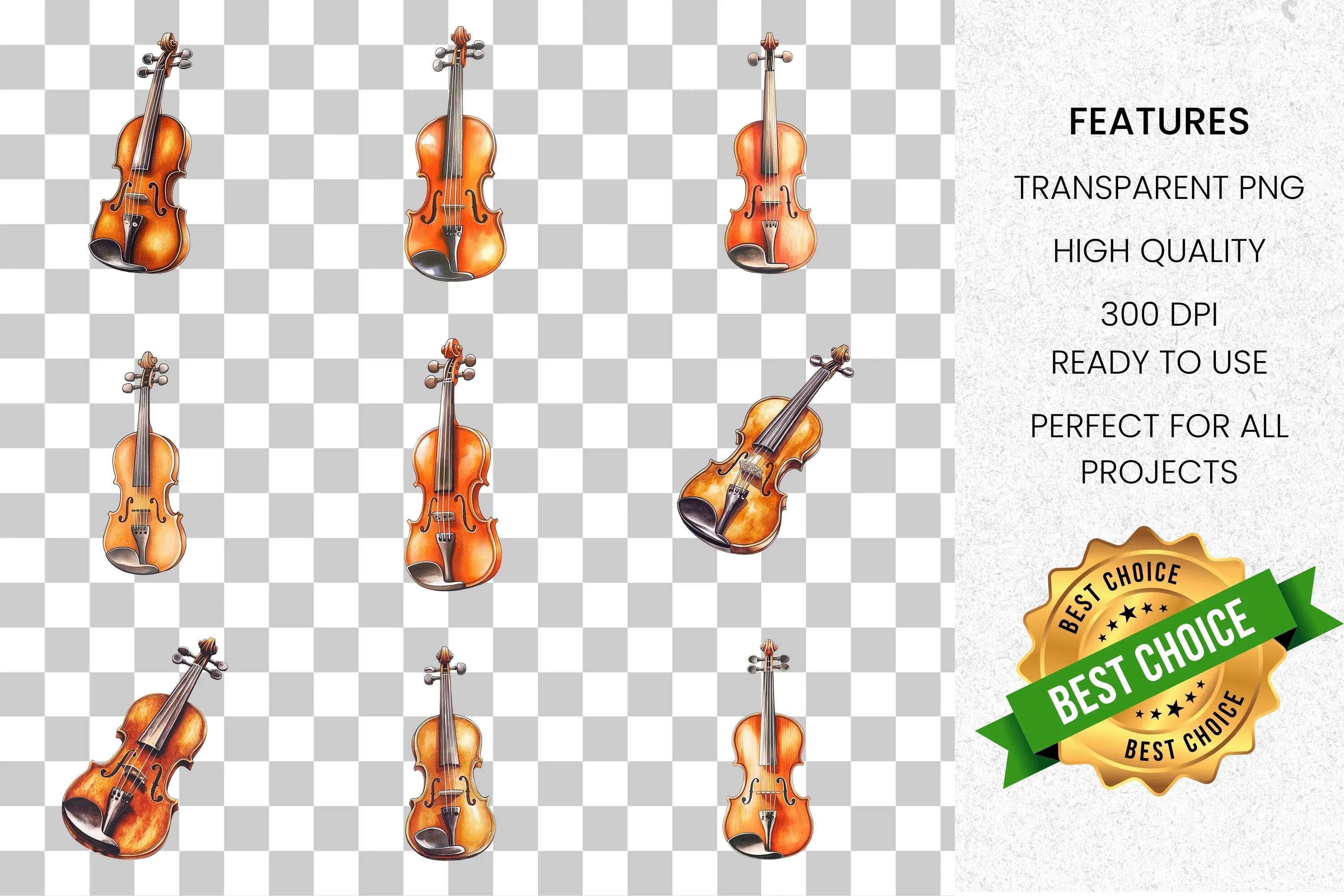 Elegant Violin Musical Instrument Clipart Bundle