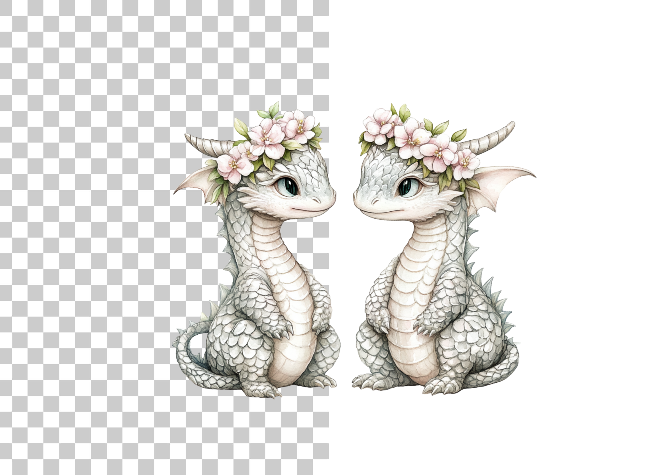 Charming Baby Dragons with Flower Crowns Clipart Bundle