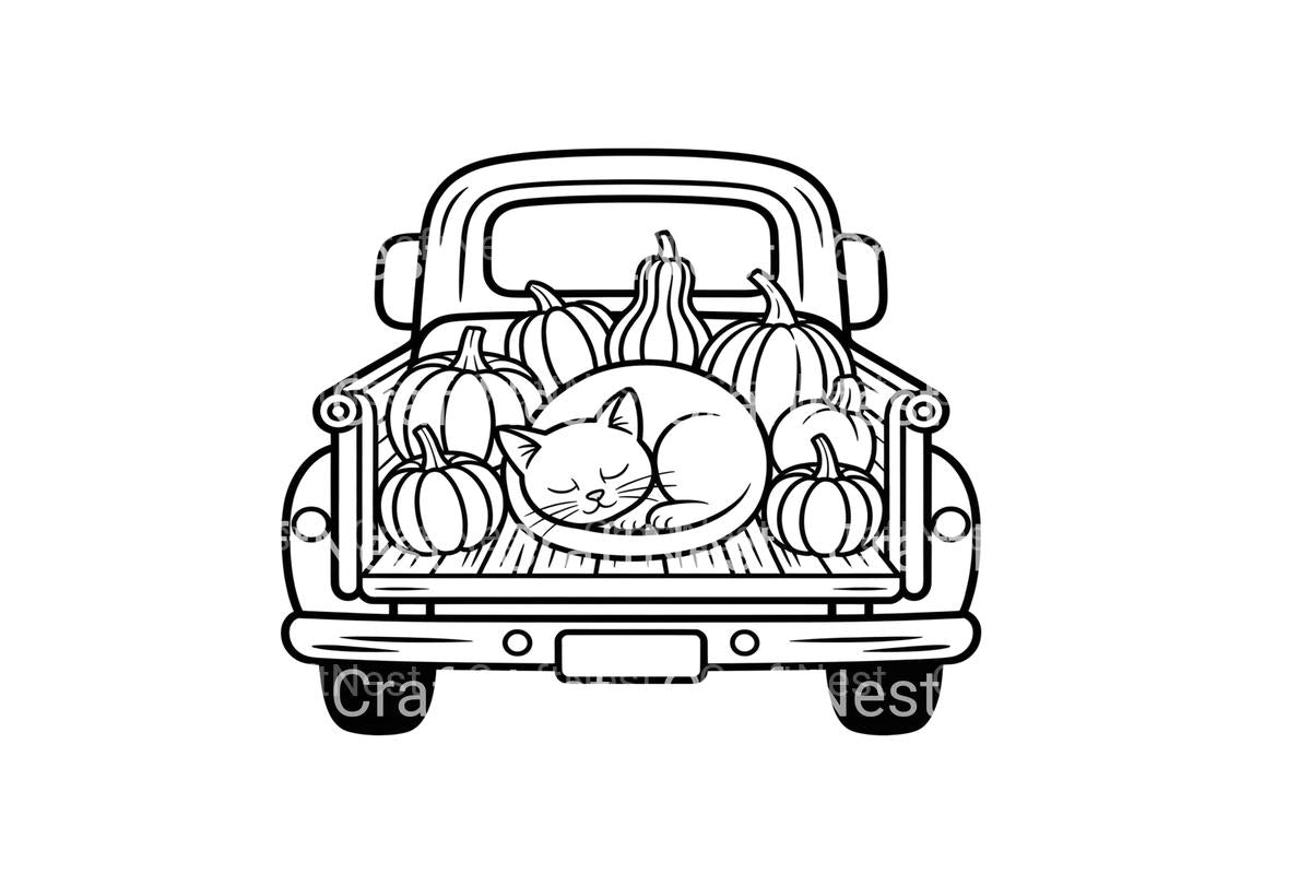 Cute Cat and Pumpkins Truck Coloring Books