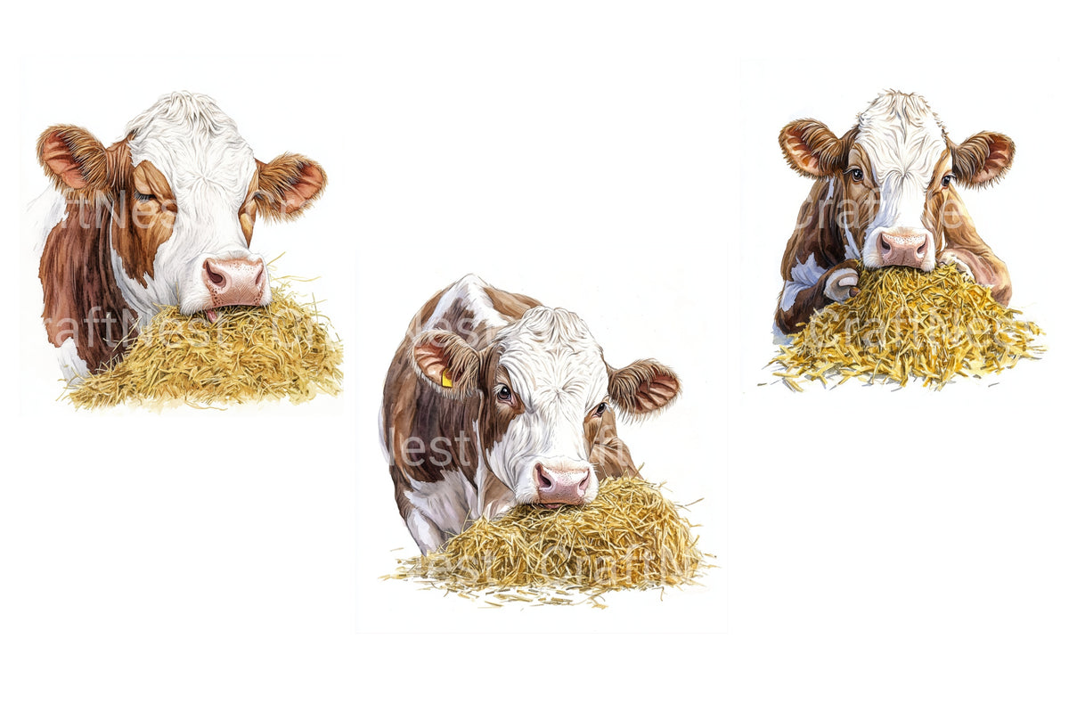 Cows Eating Hay Clipart Bundle