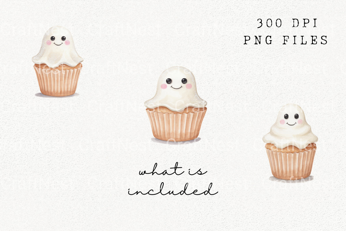 Cute Ghost Cupcake Toppers Clipart Bundle